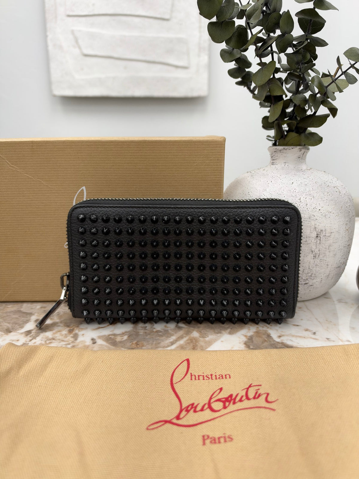 Christian Louboutin Black Studded Leather Zippy Wallet