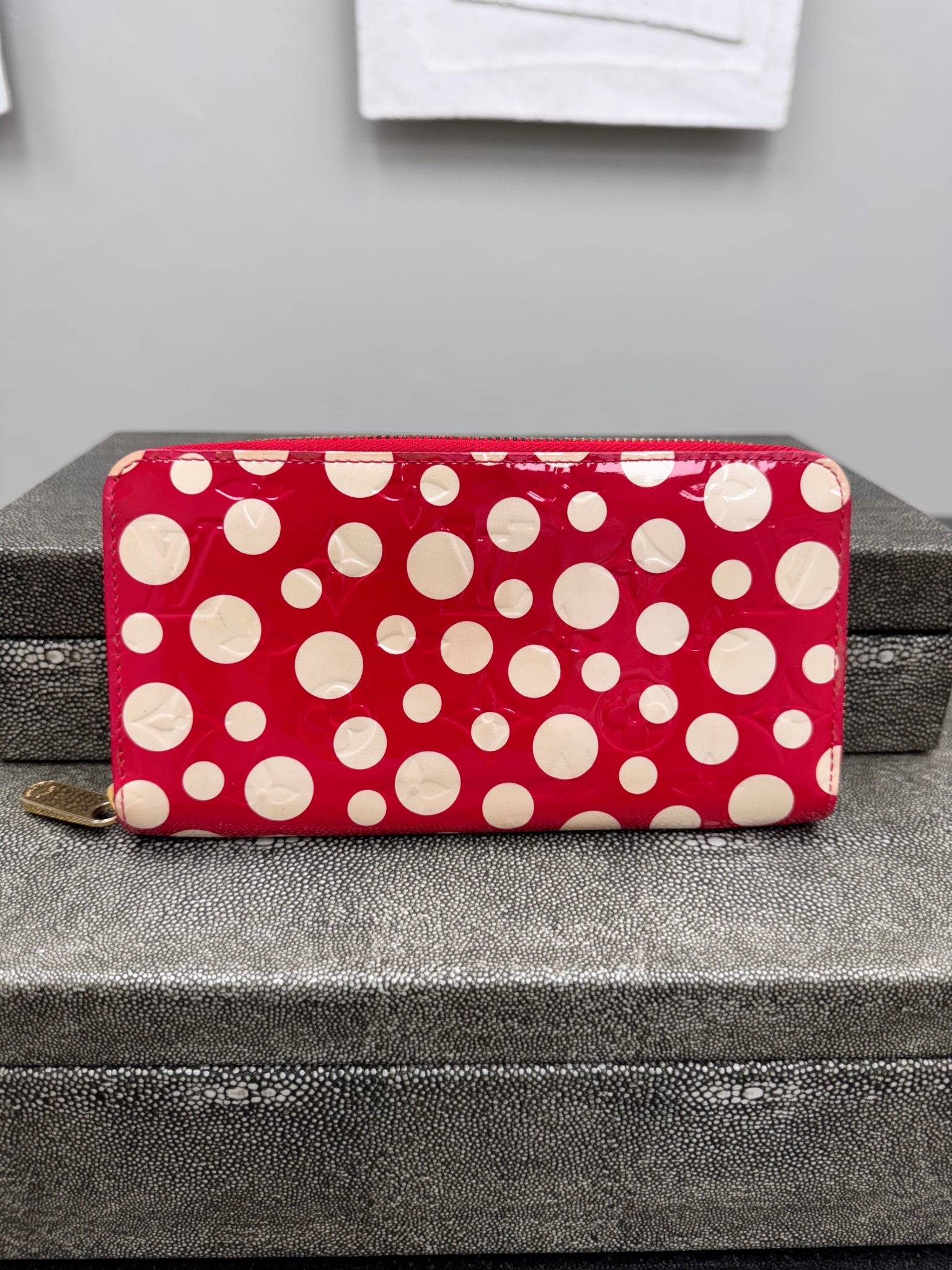 Louis Vuitton Red Vernis Kusama Infinity Dots Zippy Wallet