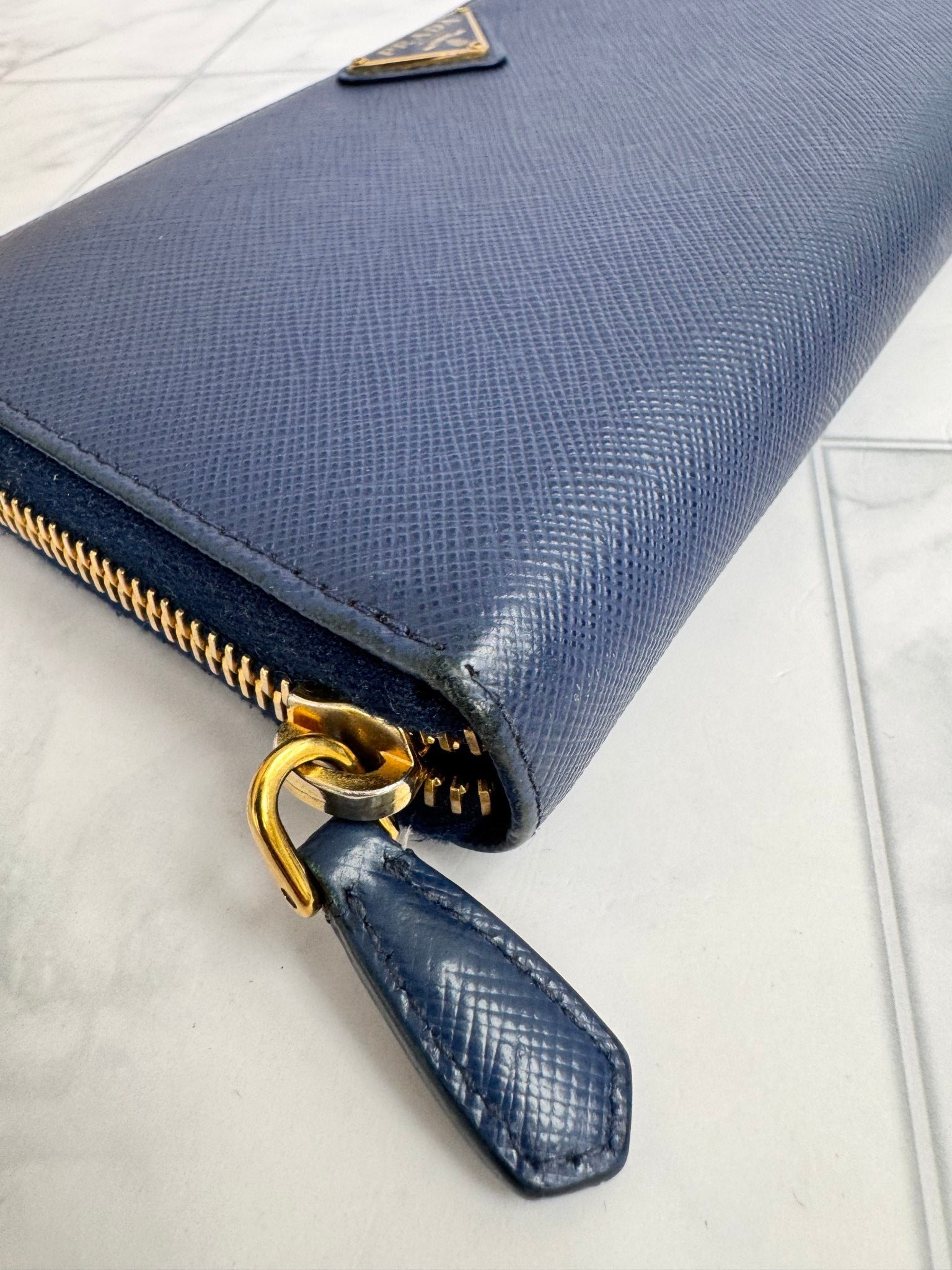 Prada Blue Saffiano Leather Long Zippy Wallet