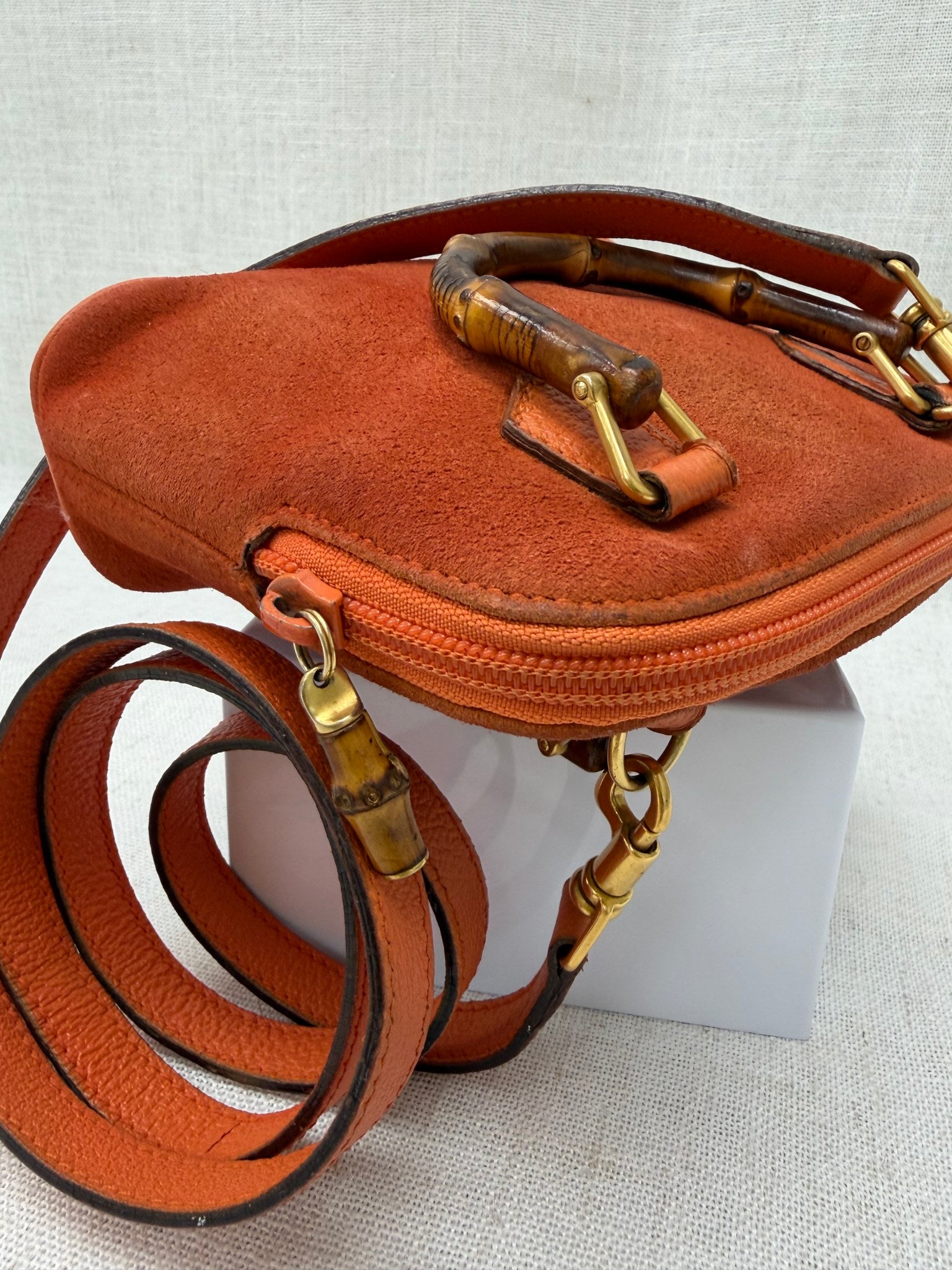 Gucci Orange Suede Bamboo Mini Dome 2way Bag