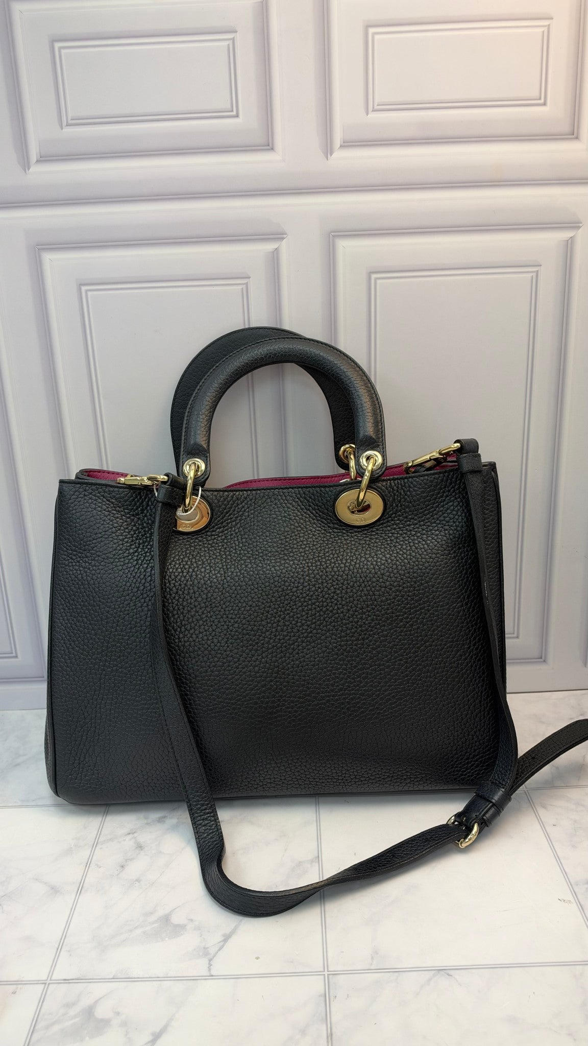 Christian Dior Black Pebbled Leather Diorissimo Medium 2Way Handbag