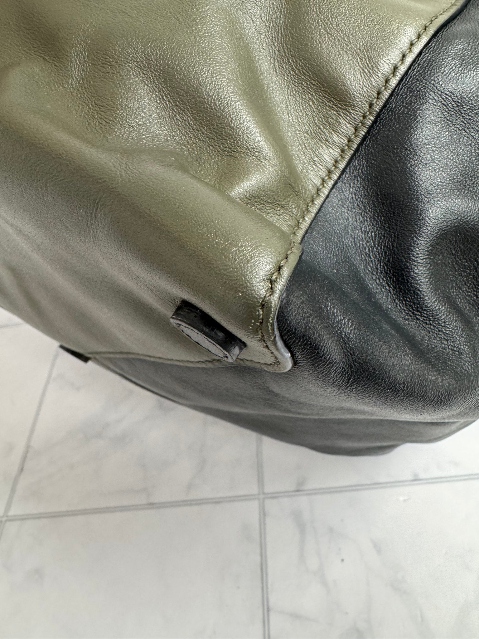 Prada Green And Black Leather Tote Bag