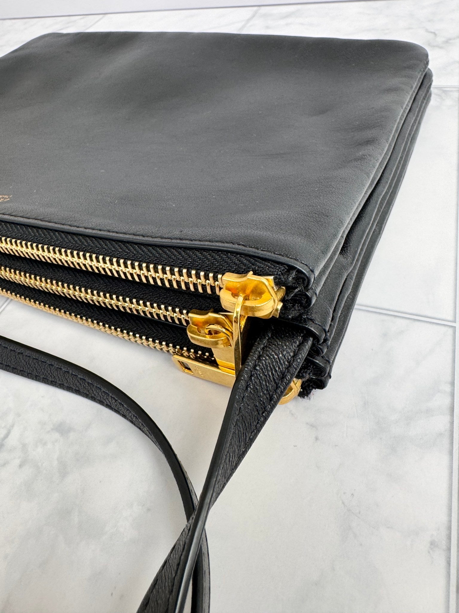 Celine Black Leather Triple Pochette Crossbody Bag