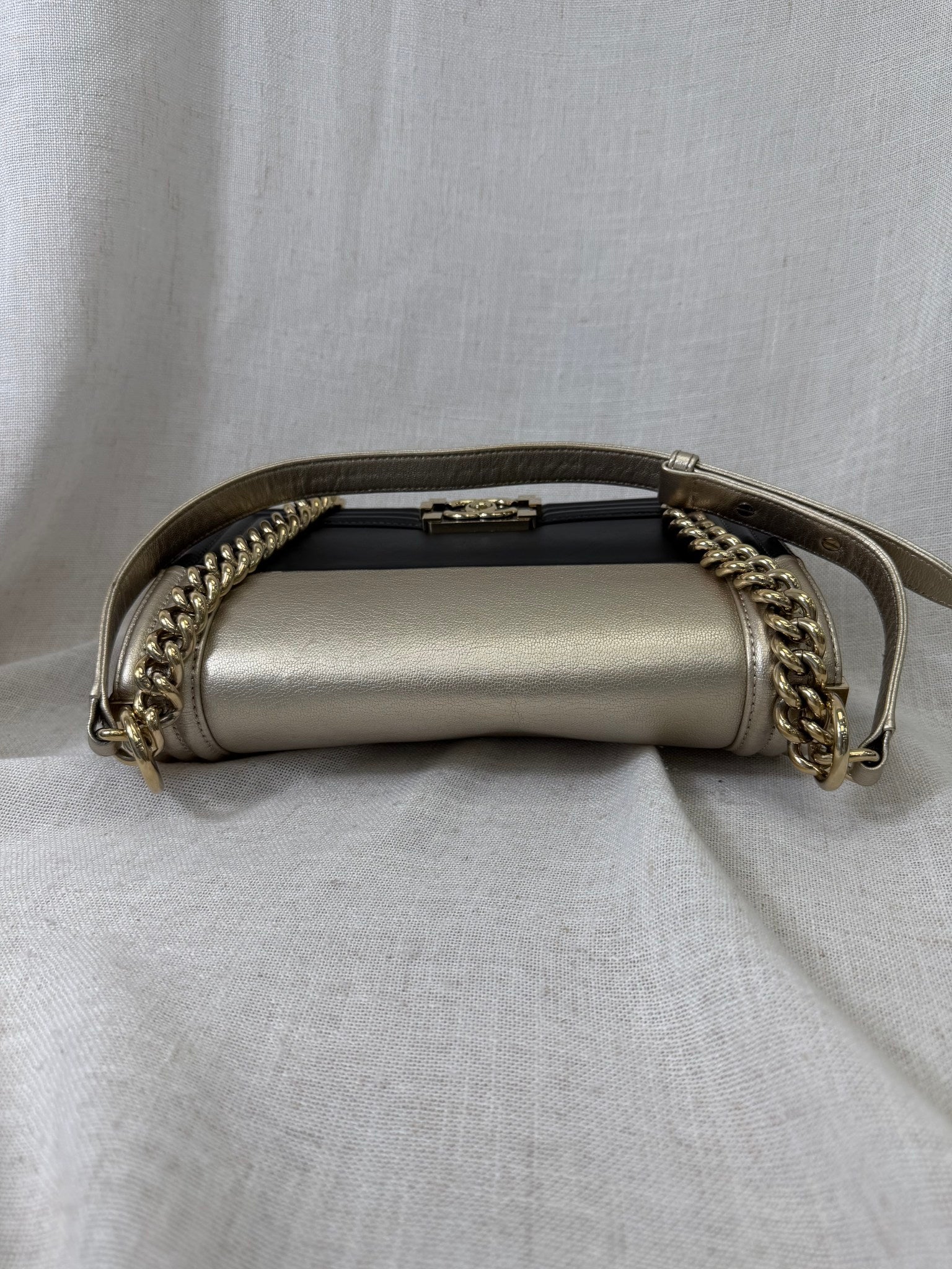 Chanel Black And Gold Calfskin Leather Boy Flap Bag