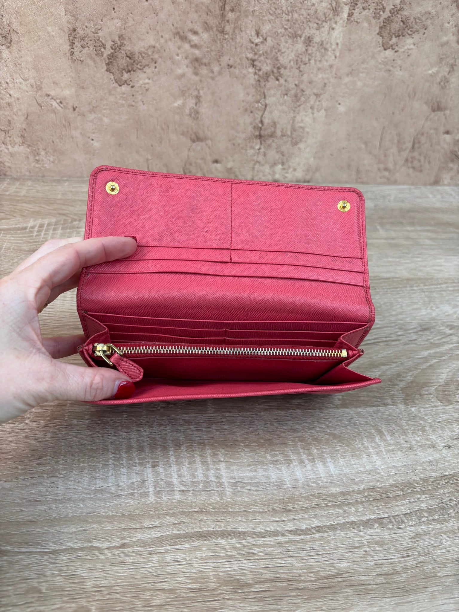 Prada Pink Leather Long Snap Wallet