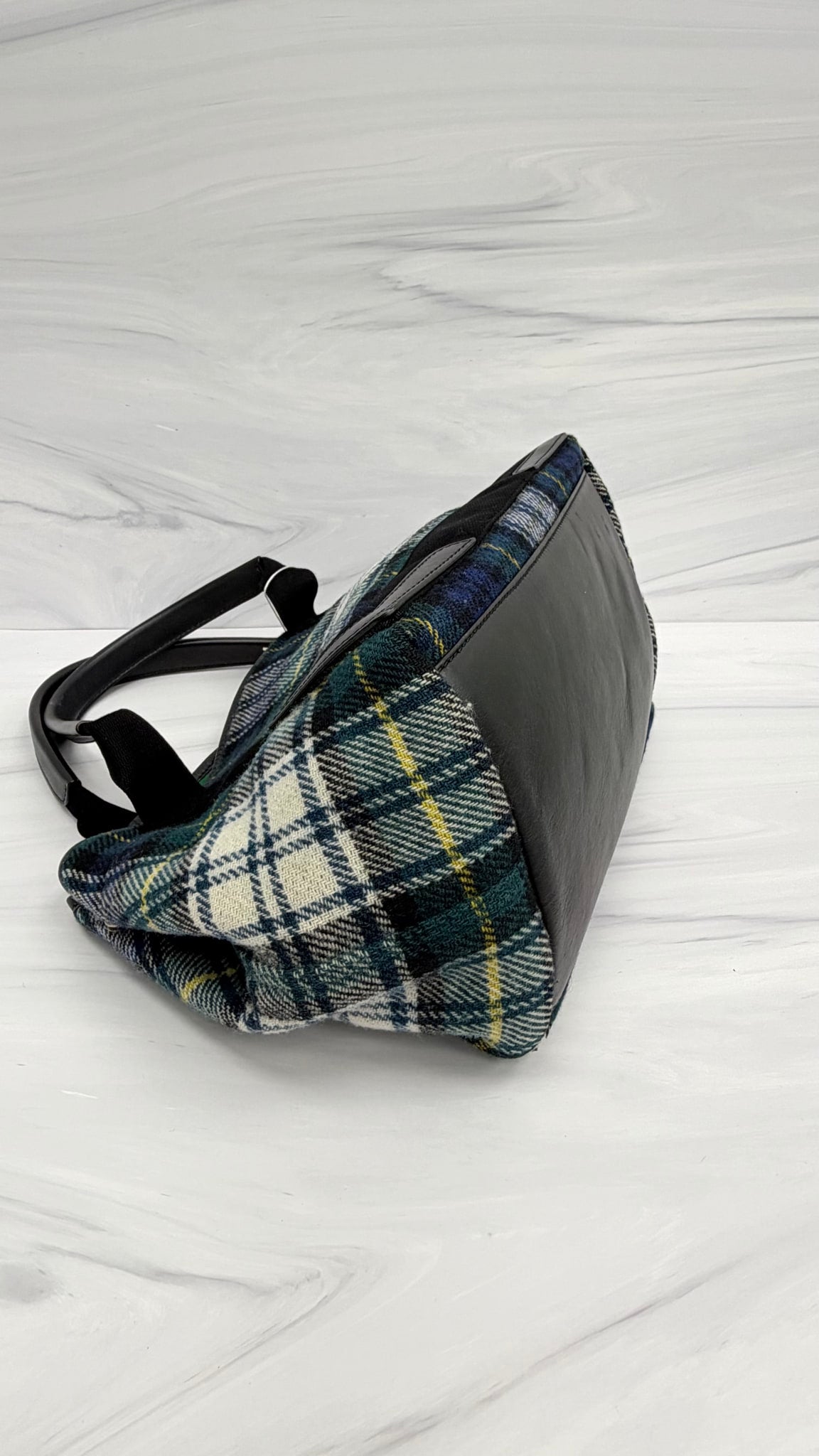 Balenciaga Green And Blue Plaid Wool Tote Bag