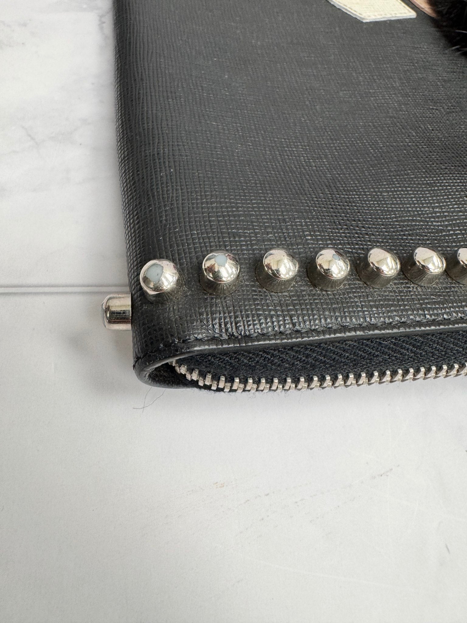 Fendi Black Leather Studded Flat Karlito Clutch Bag