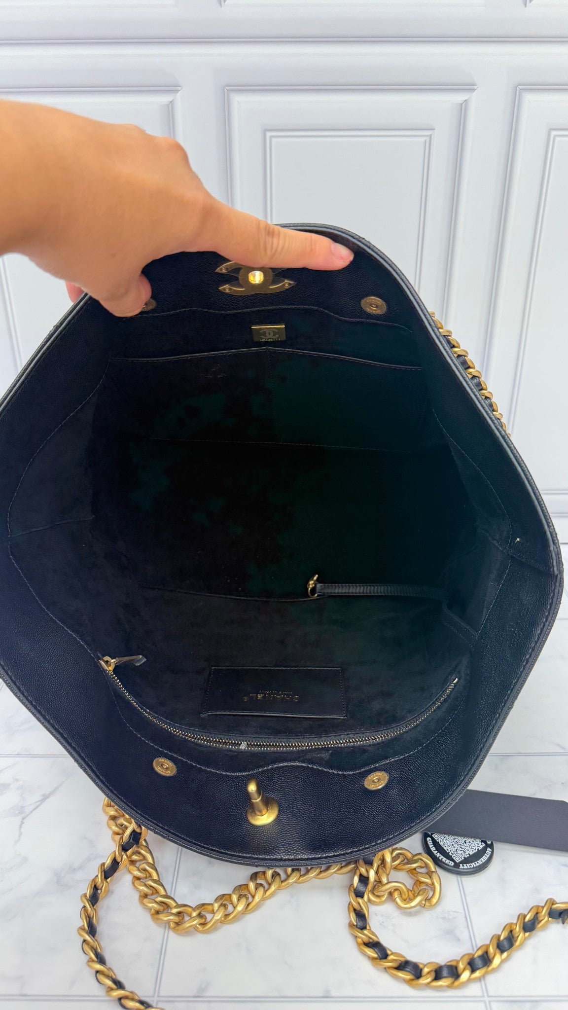 Chanel Black Caviar Leather Chain Shopping Tote Bag