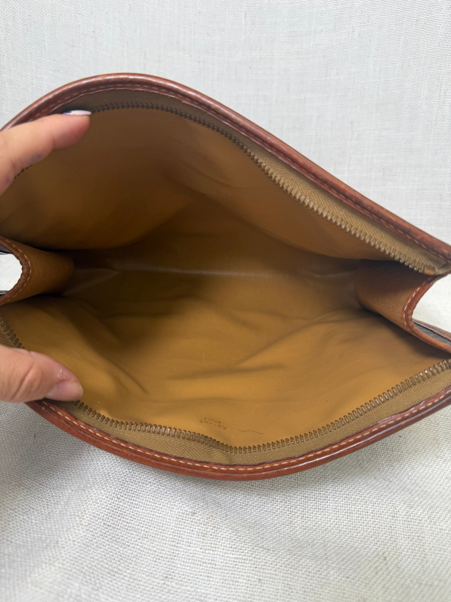 Celine Brown Coated Canvas Macadam Clutch Travel Bag