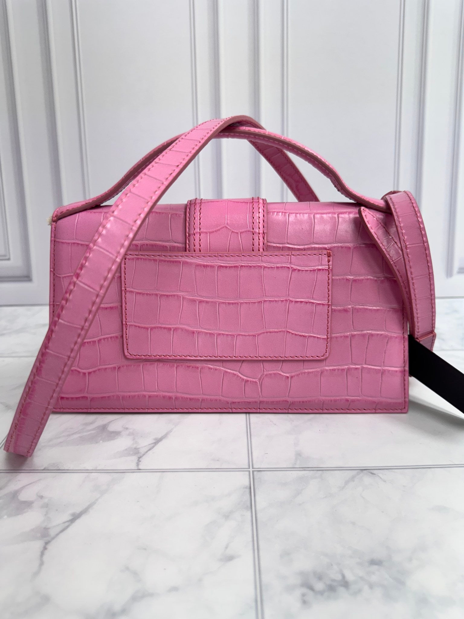 BRAND NEW - Jacquemus Pink Croc Embossed Leather Le Bambino Long 2Way Bag