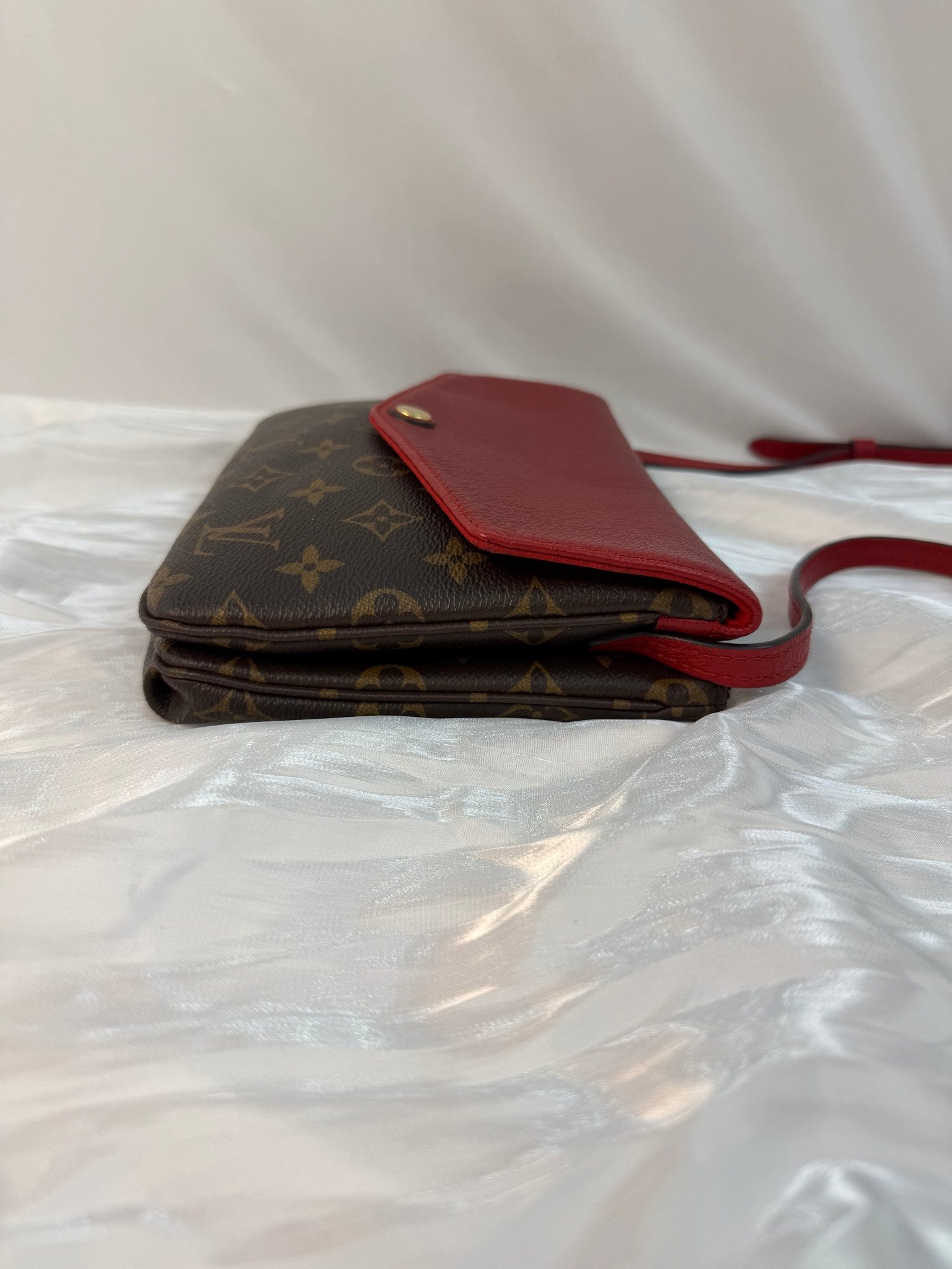 Louis Vuitton Monogram And Red Leather Twice Pochette Bag