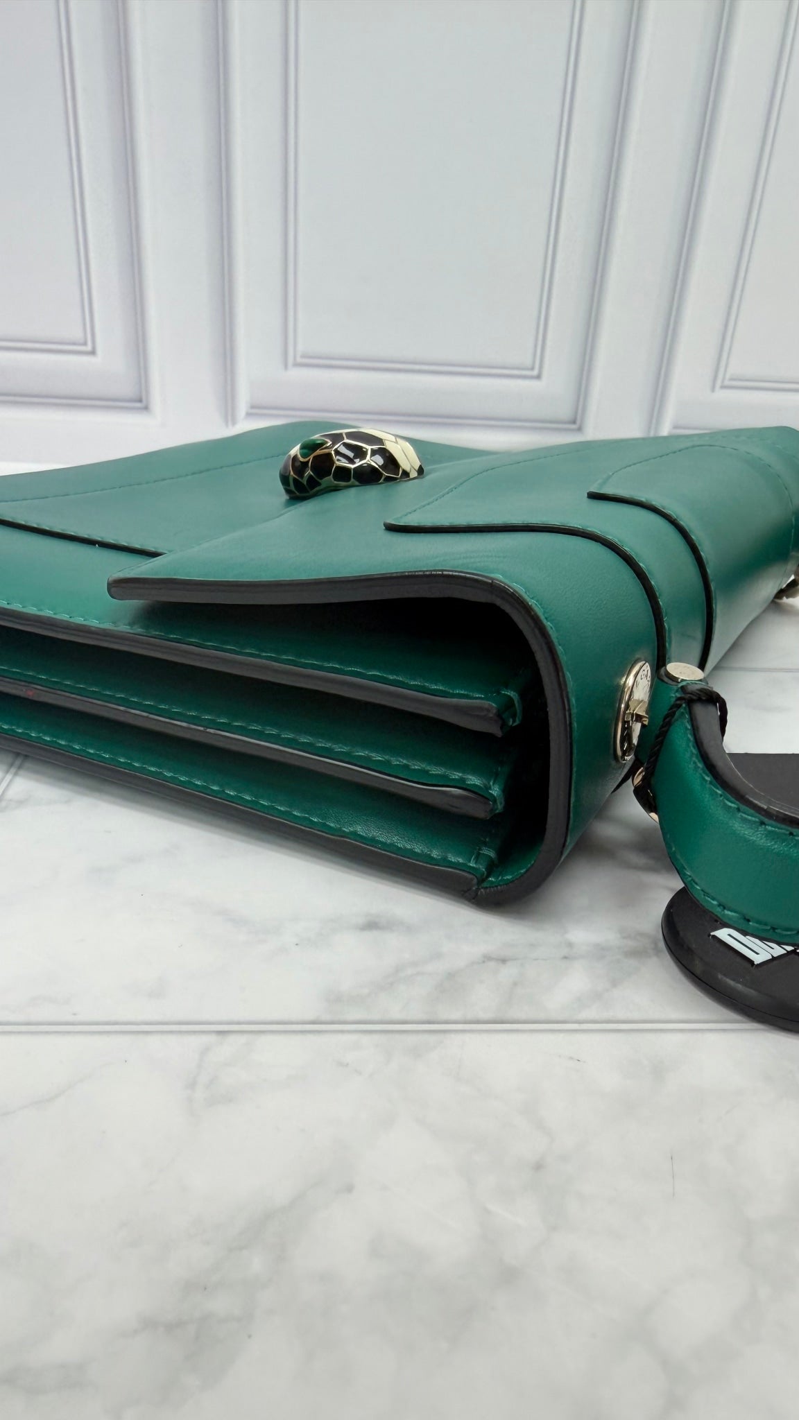 Bvlgari Emerald Green Calfskin Serpenti Forever Top Handle Chain Bag