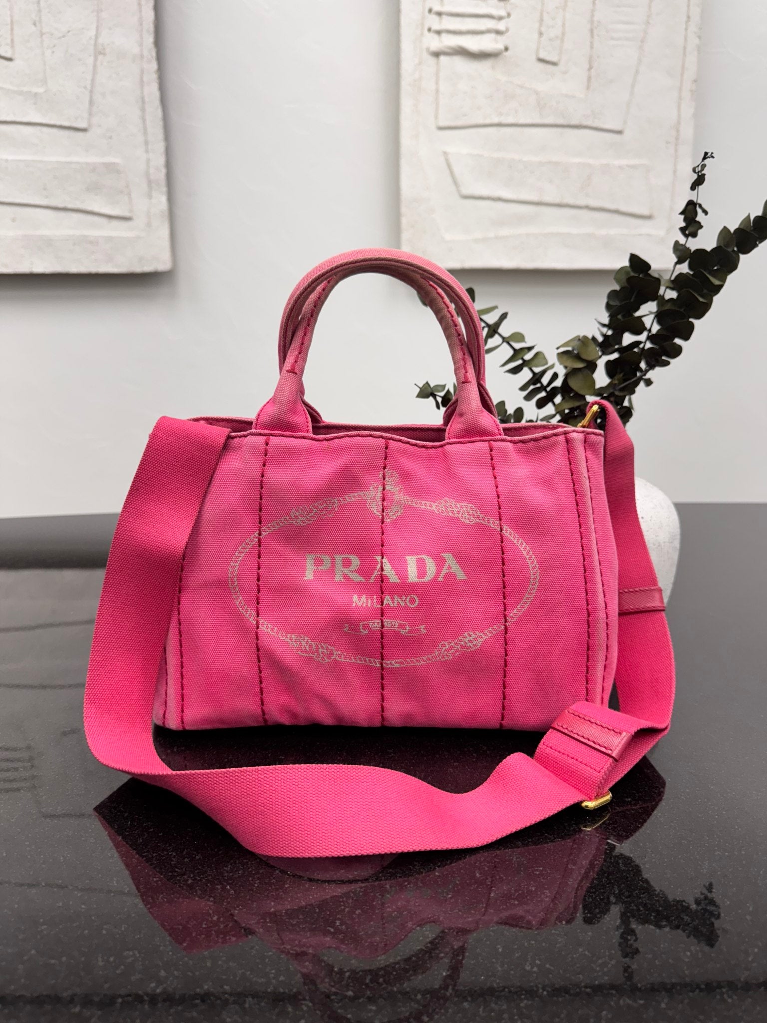 Prada Pink Canvas Canapa Small Tote Bag