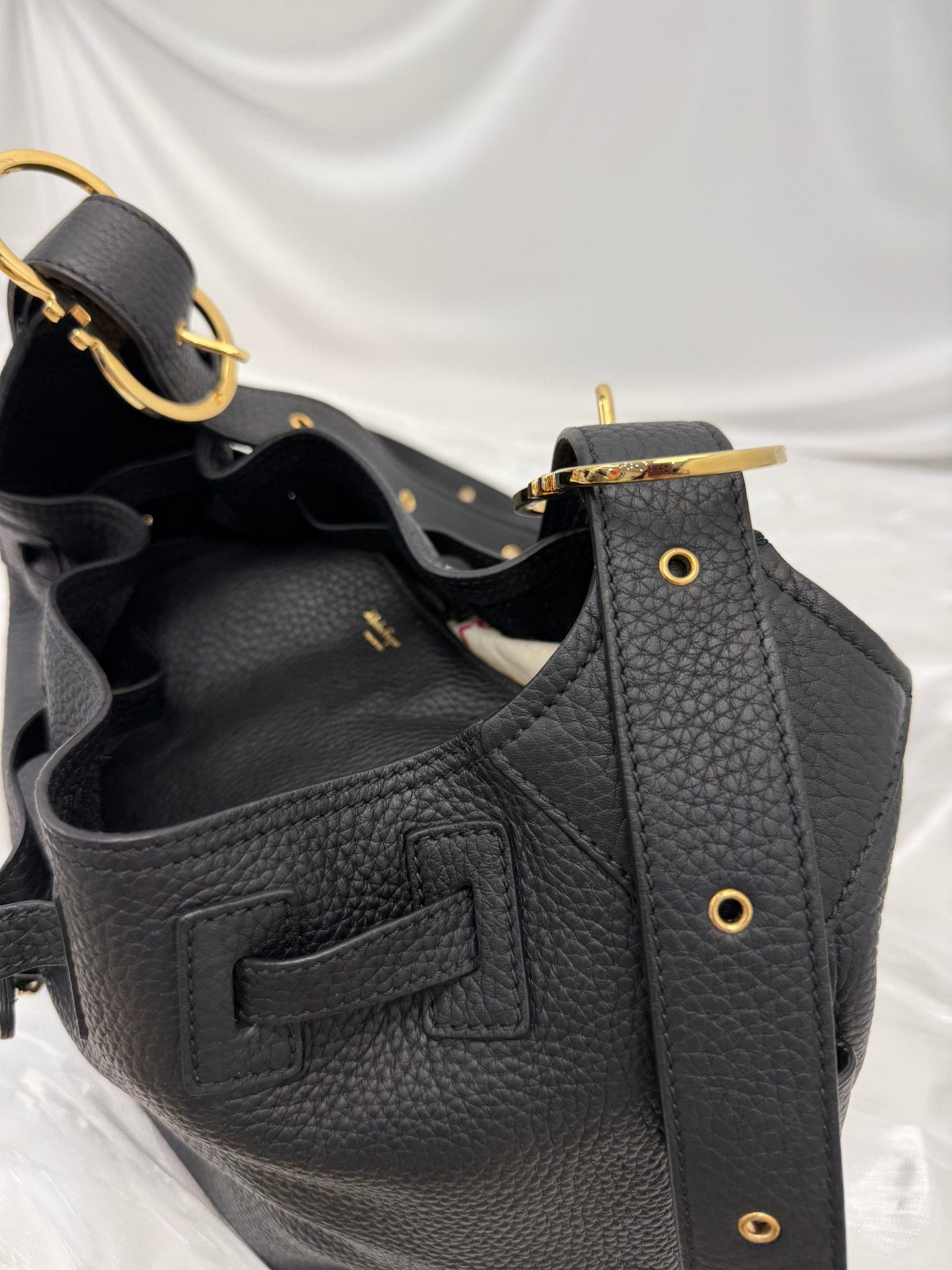 Salvatore Ferragamo Black Leather Crossbody Bucket Bag