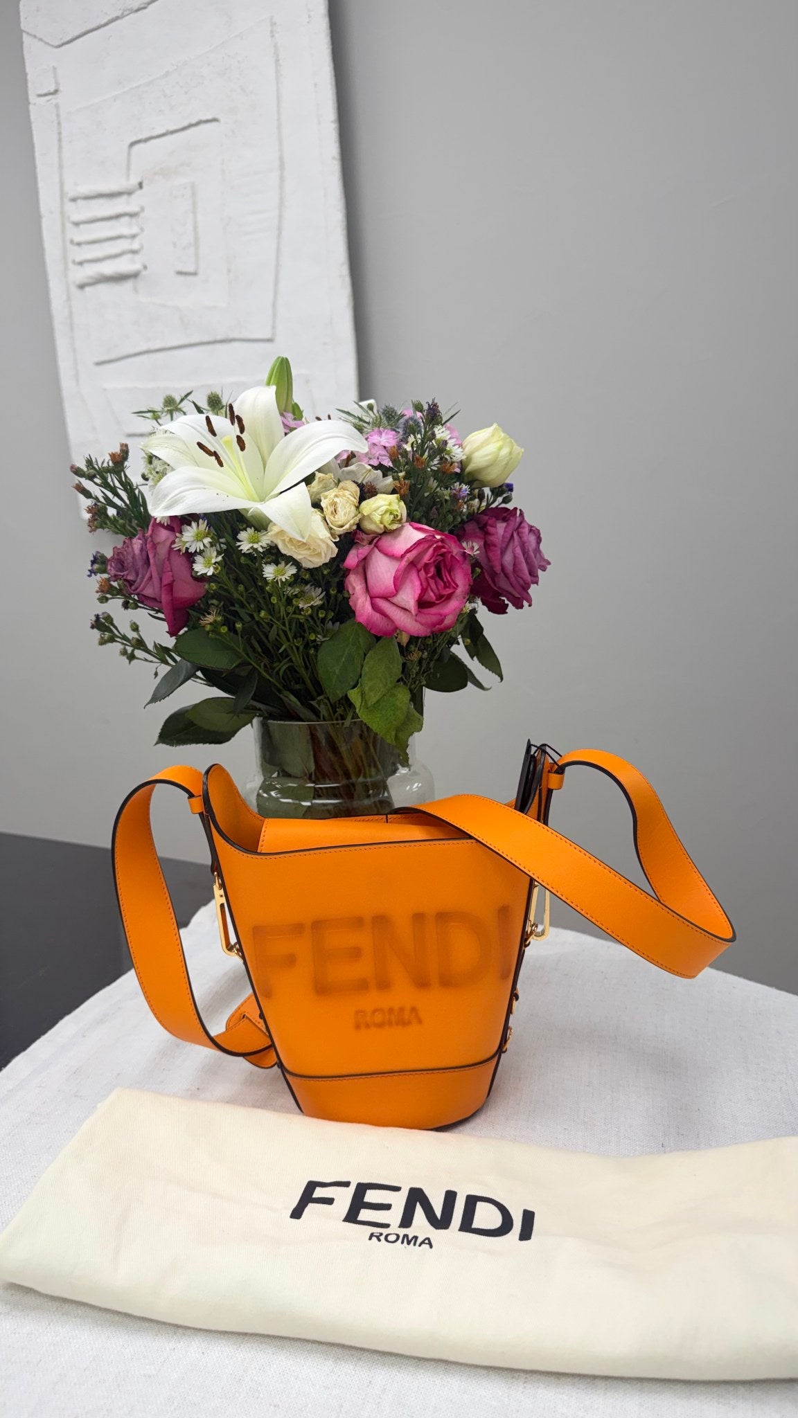 Fendi Orange Leather Bucket Bag