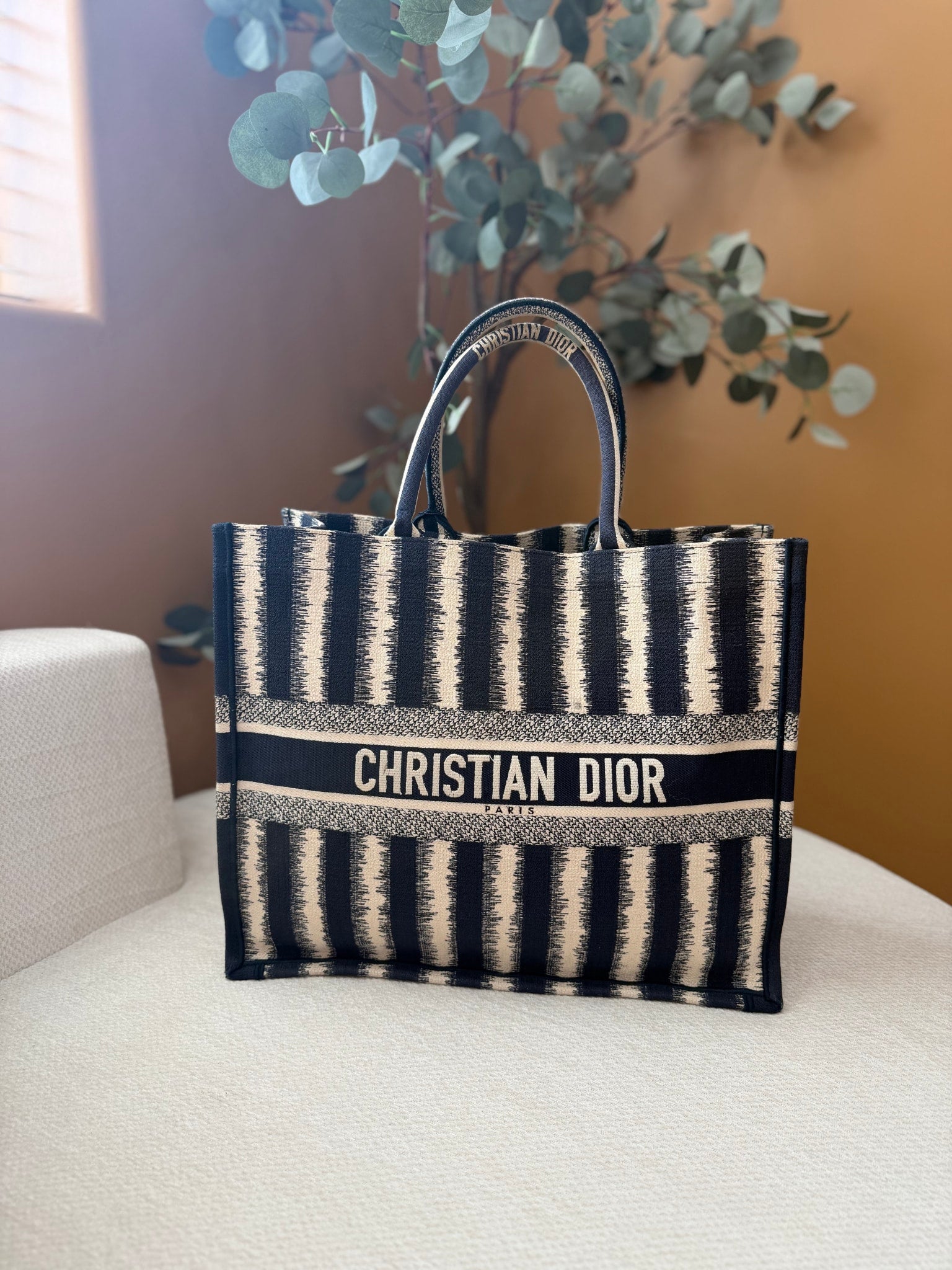 Christian Dior Blue Striped Canvas Large Book Tote