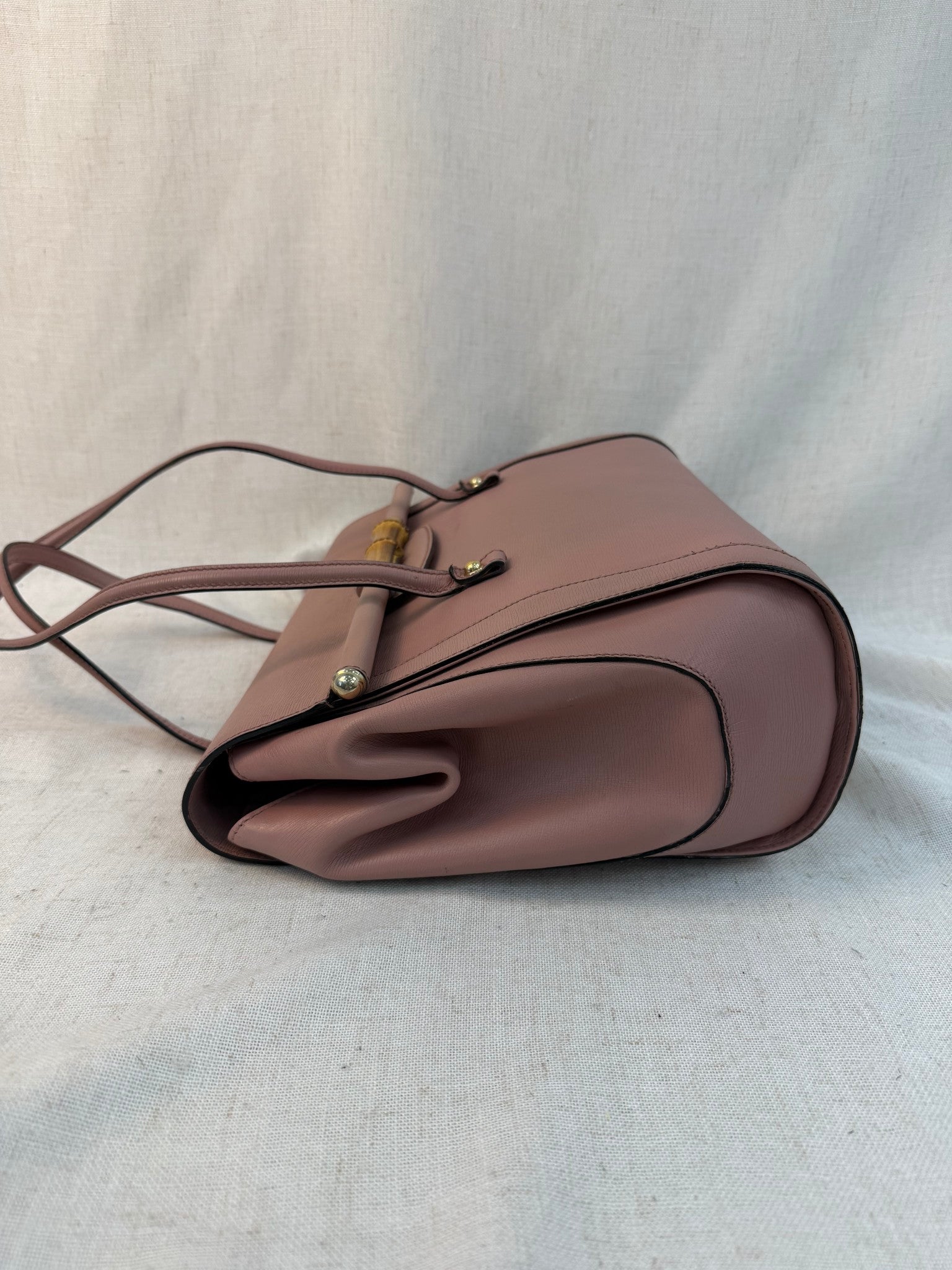 Gucci Dusty Rose Leather Bamboo Top Handle Bag