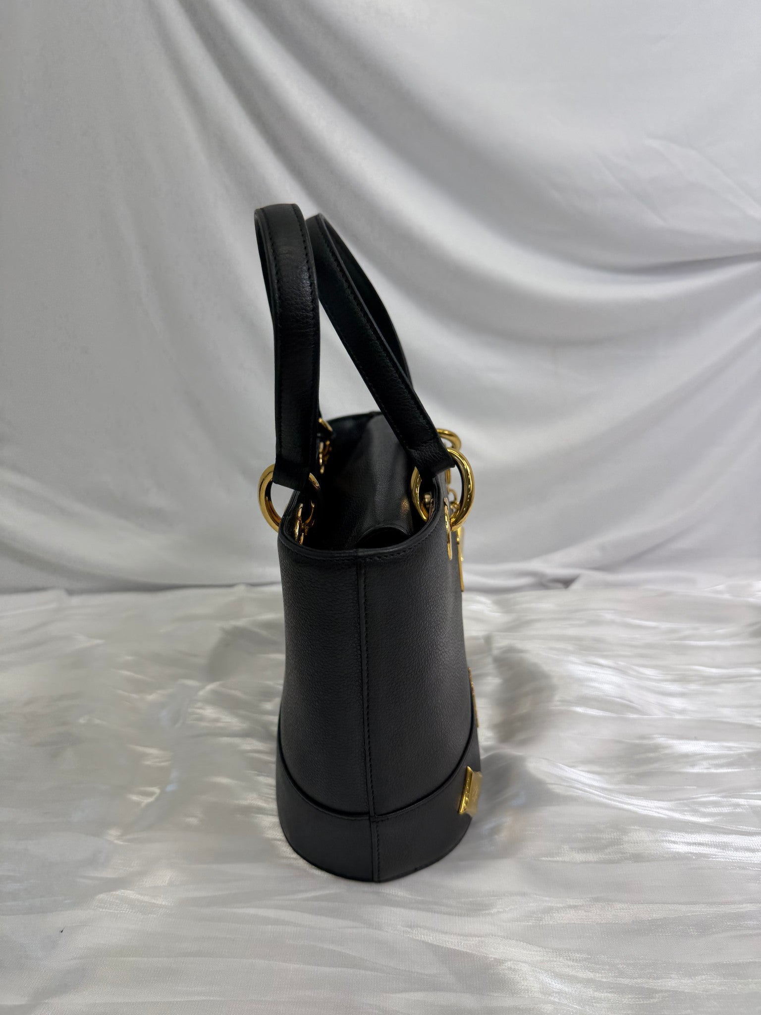 Mcm Black Leather Bucket Bag