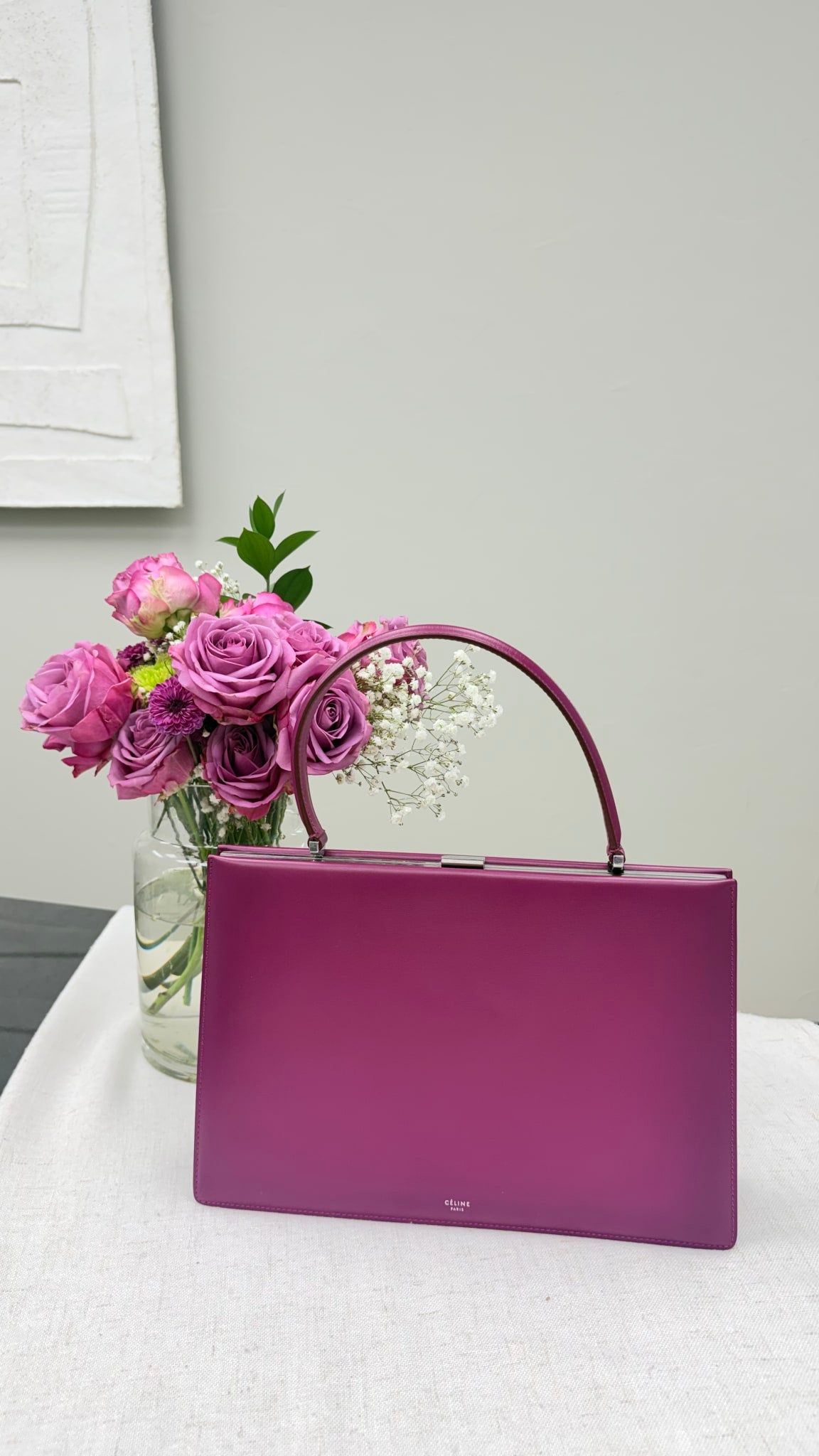Celine Vintage Purple Leather Clasp Handbag