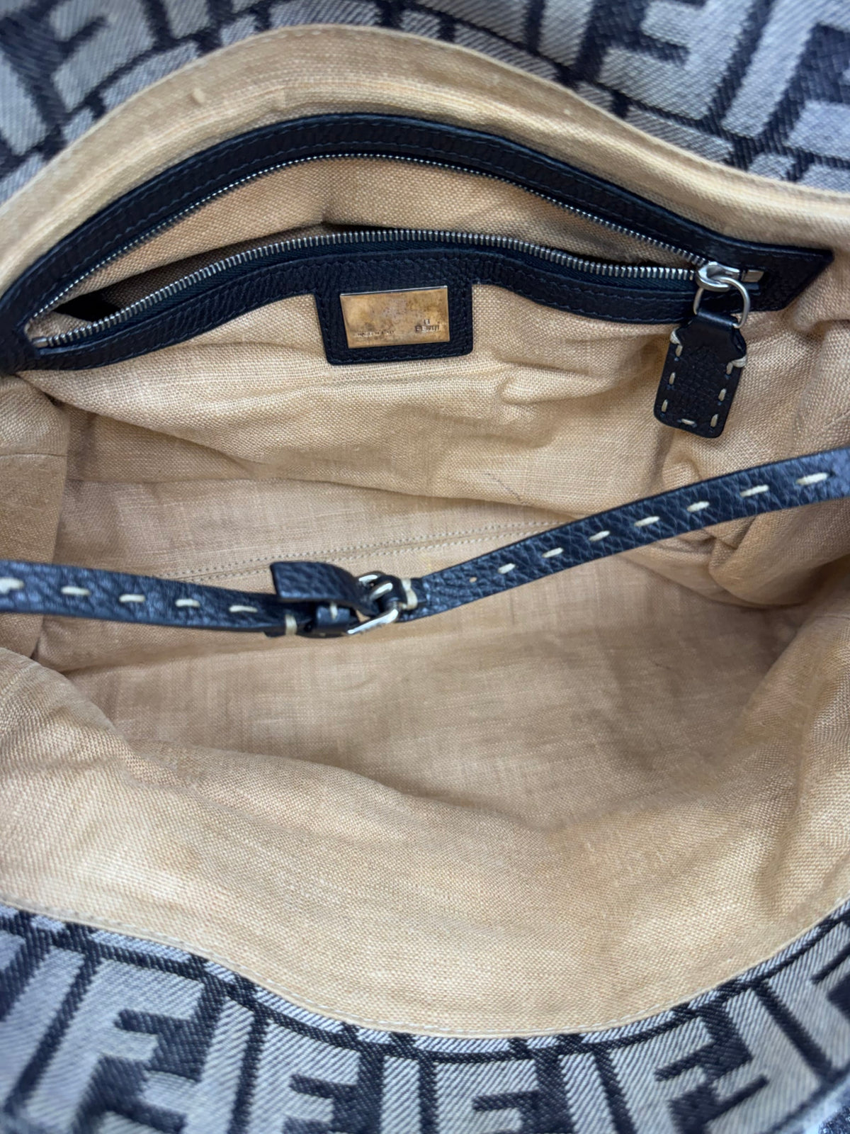 Fendi Black Zucca Canvas Selleria Linda Shoulder Bag