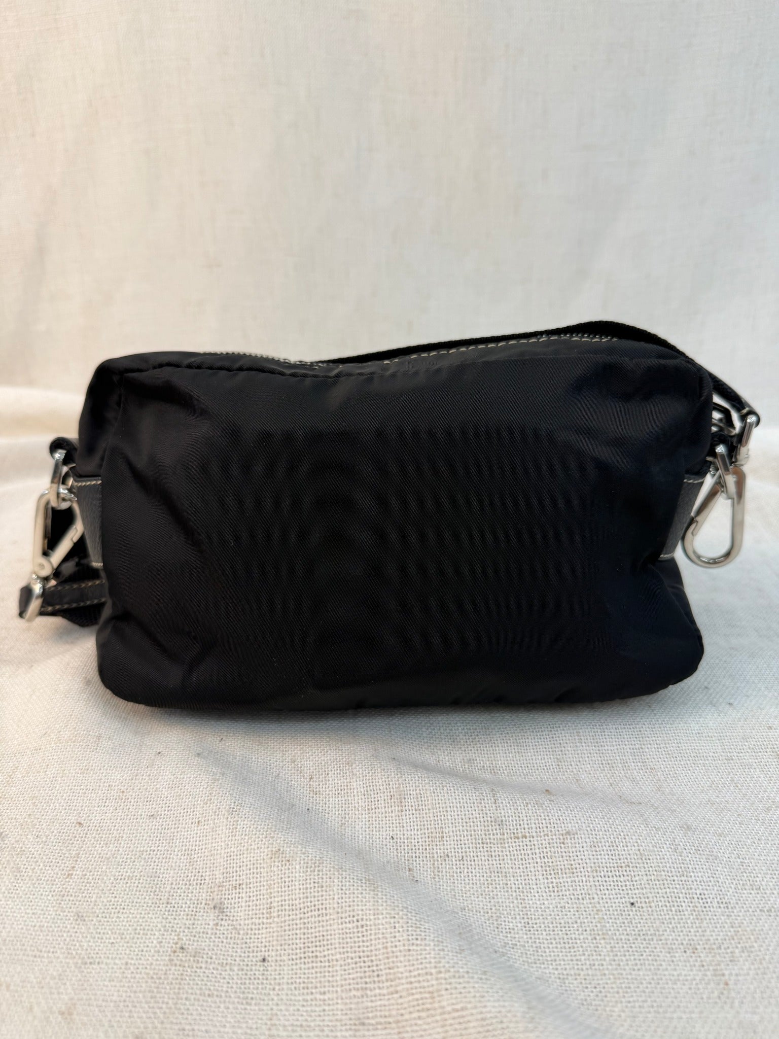 Prada Black Nylon Tessuto Double Pocket Shoulder Bag