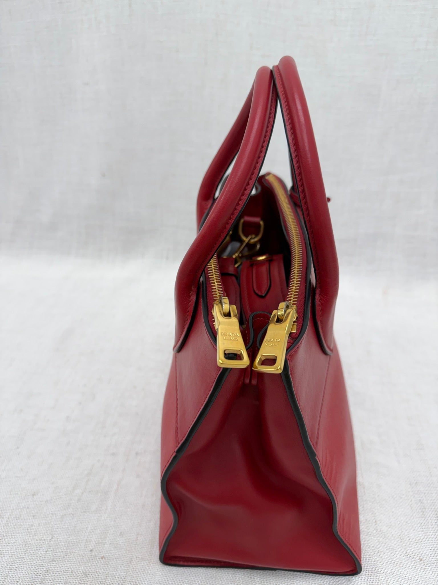 Prada Red Saffiano Leather 2way Double Zip Tote