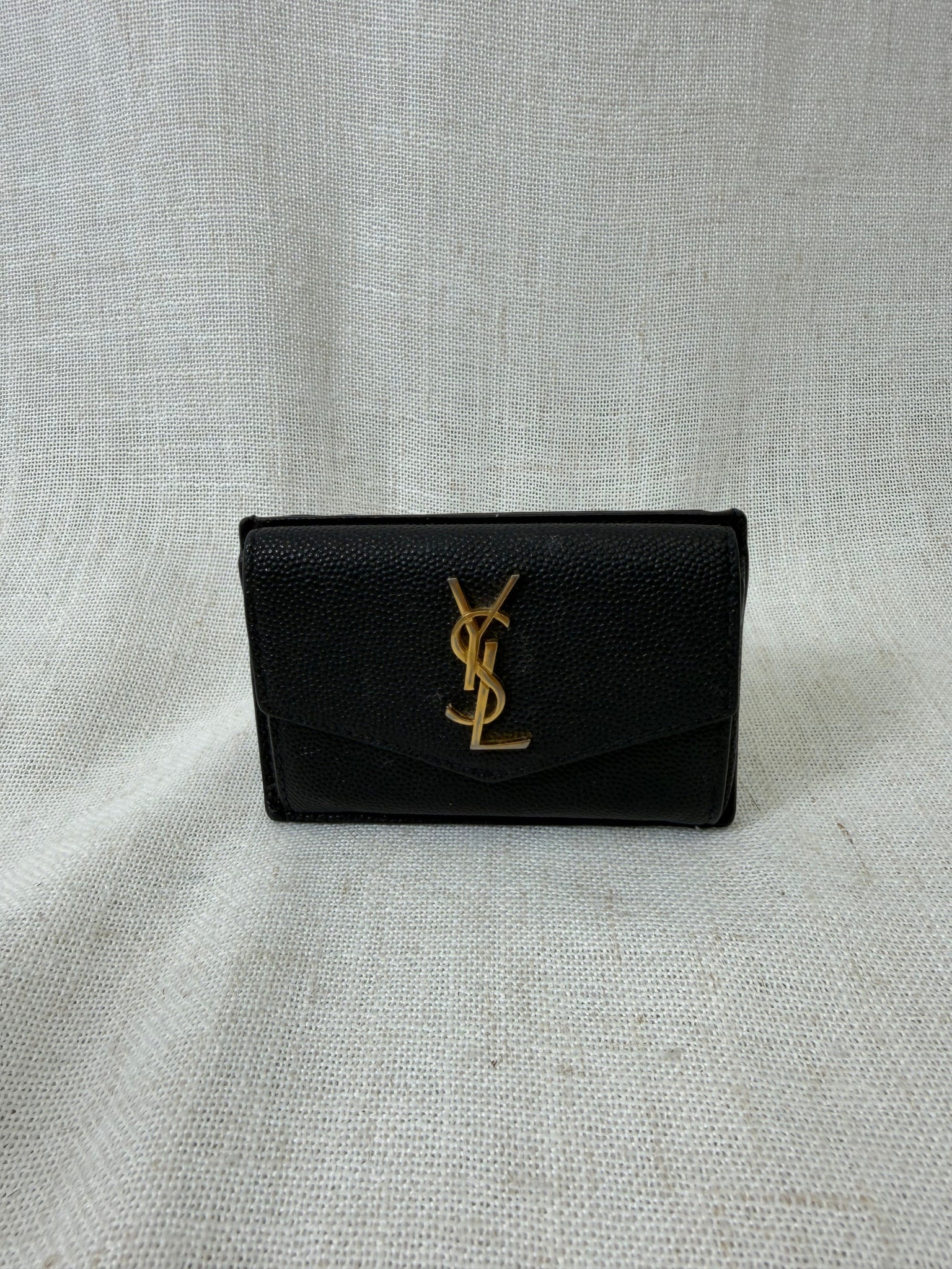 Saint Laurent Black Grain De Poudre Embossed Leather Uptown Flap Card Case