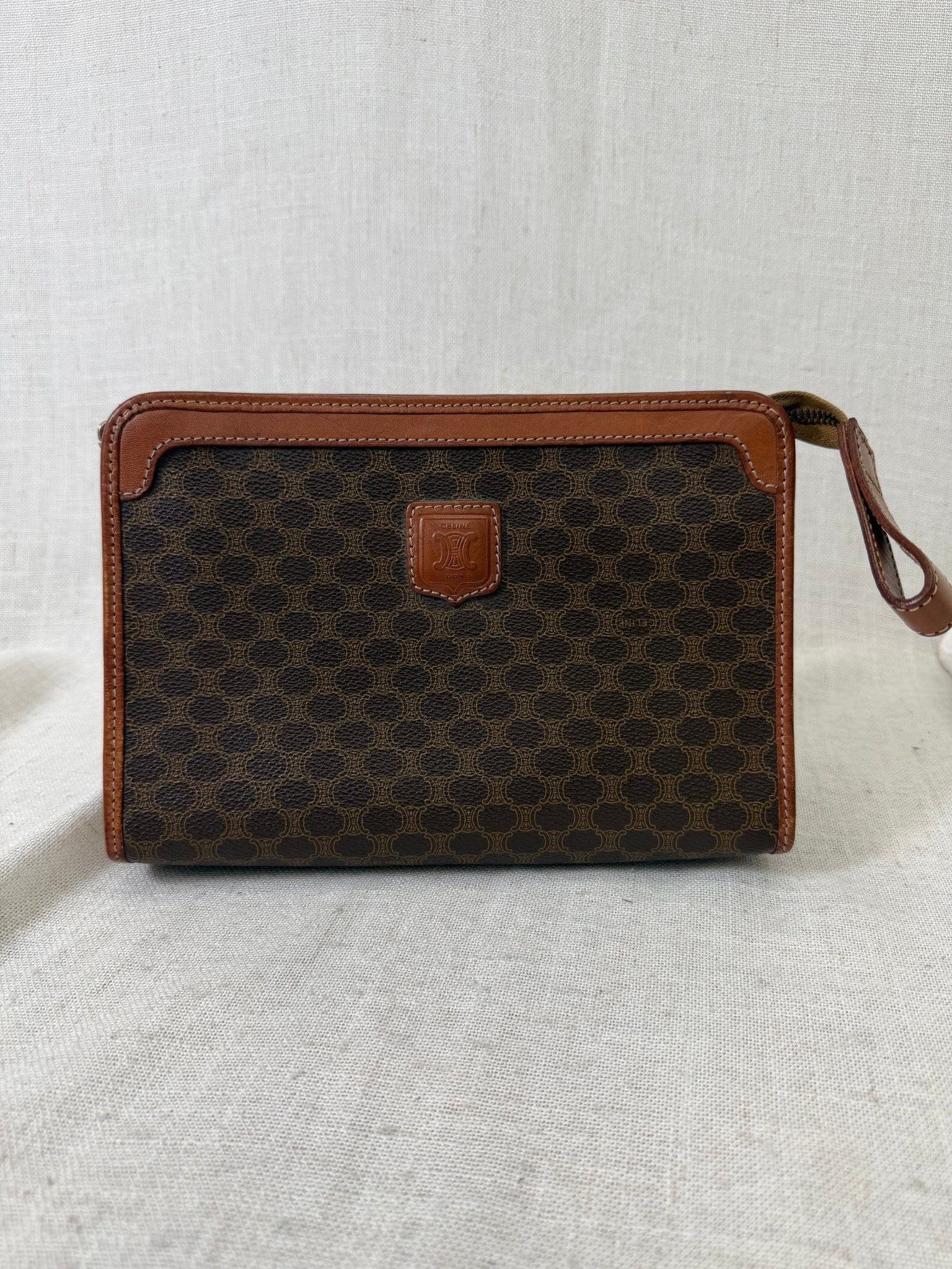 Celine Brown Coated Canvas Macadam Travel Pouch