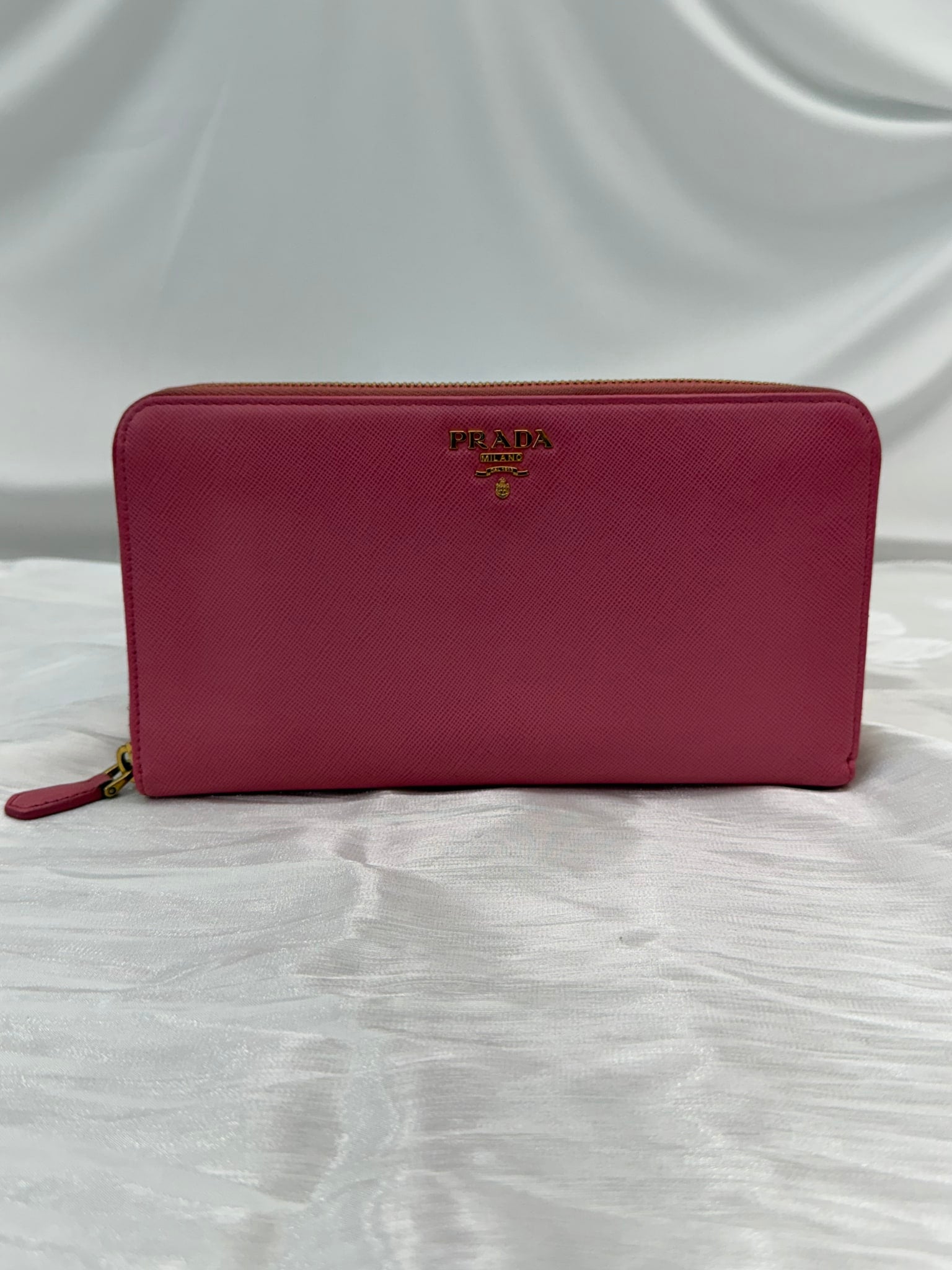 Prada Pink Saffiano Leather XL Zippy Wallet