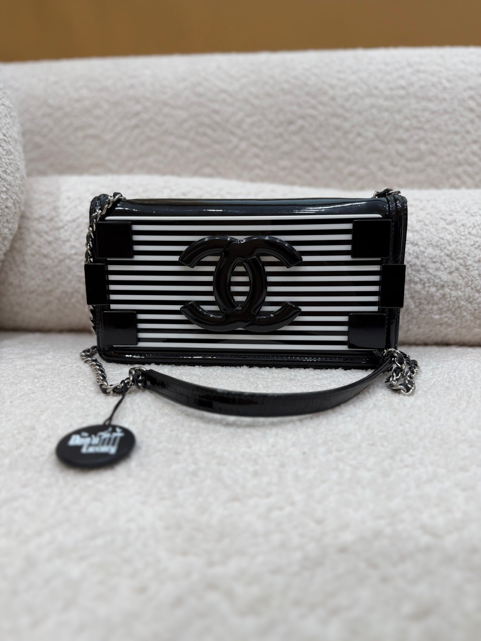 Chanel Black & White Plexiglass & Patent Leather Brick Boy Bag