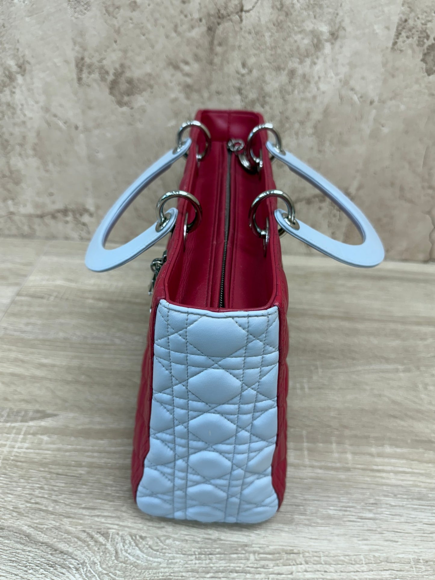 Christian Dior Blue & Red Lambskin Cannage Lady Dior