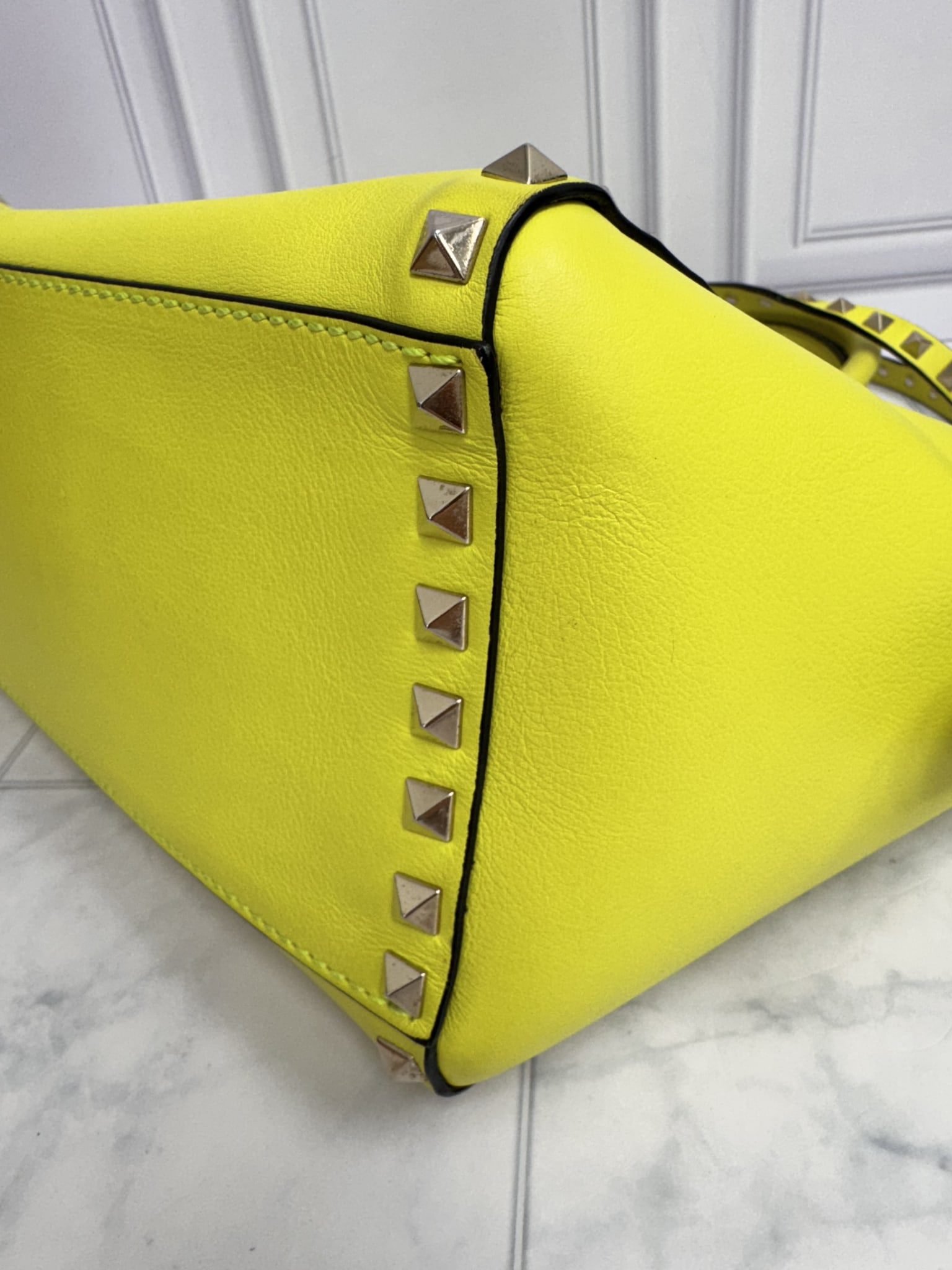 Valentino Yellow Leather Rockstud Double Handle Tote Bag