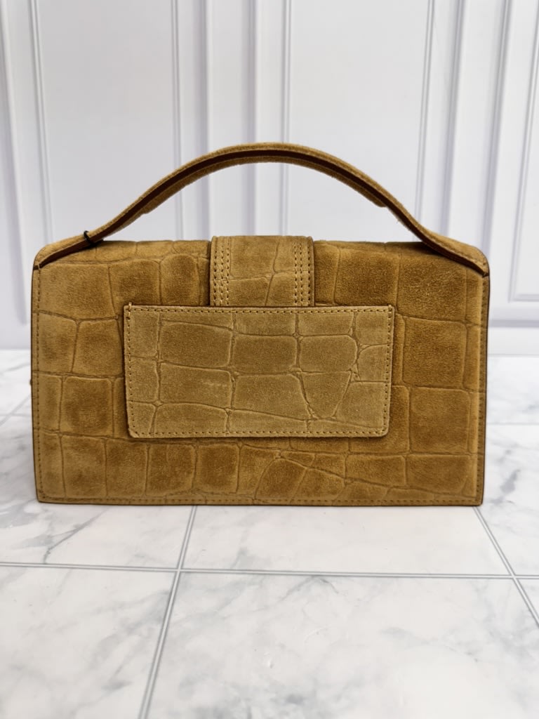BRAND NEW - Jacquemus Camel Croc Embossed Suede Le Grand Bambino Handbag