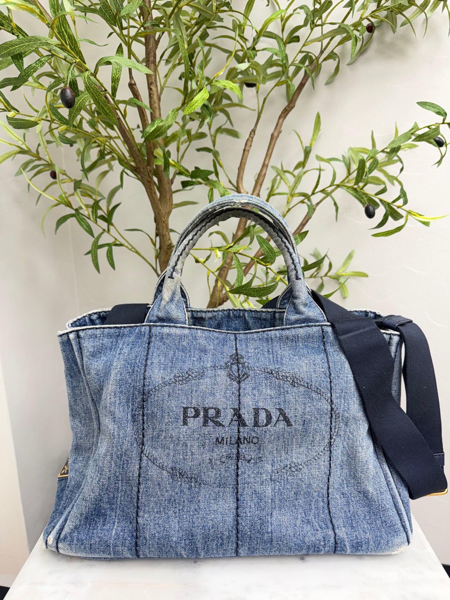 Prada Blue Denim Canapa Tote Bag