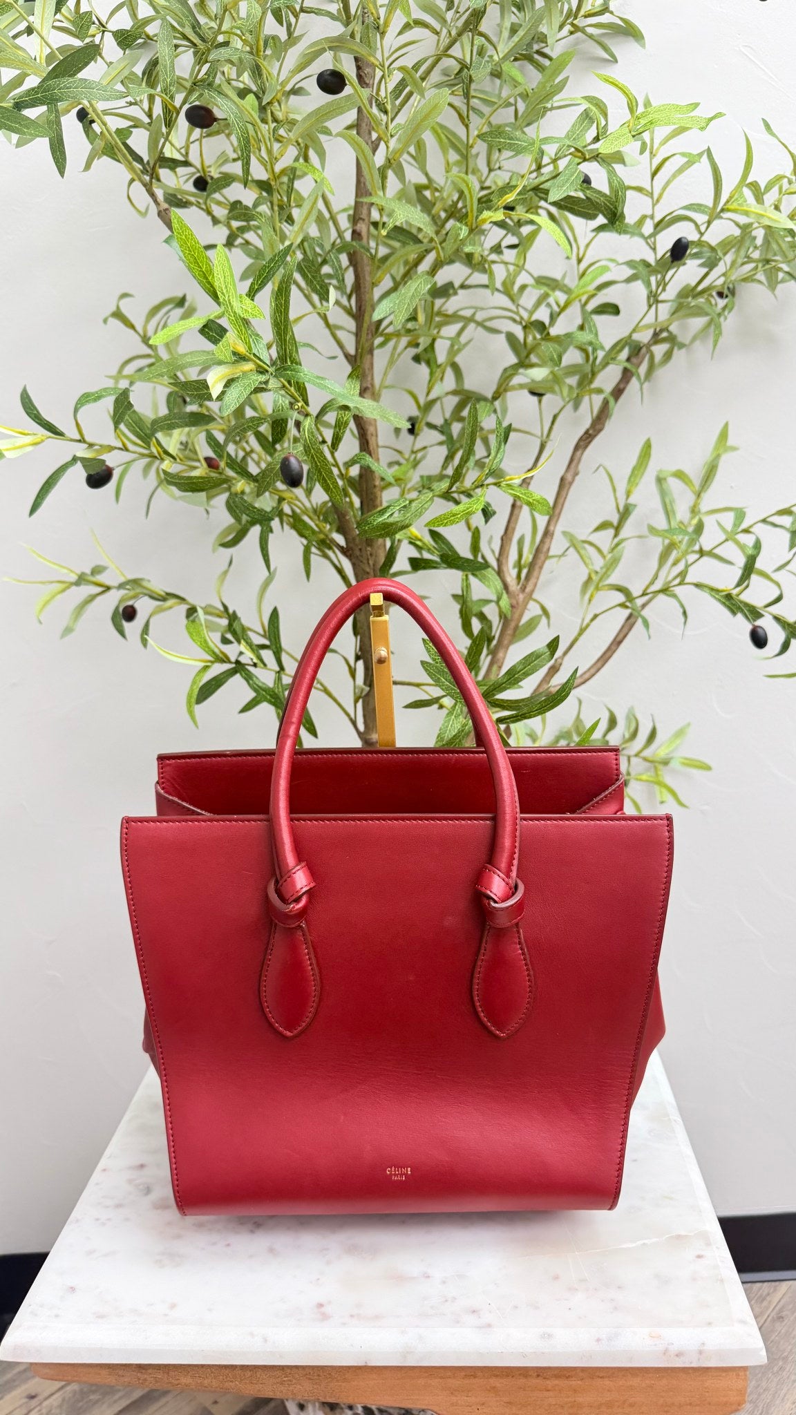 Celine Red Leather Tie Knot Small Tote Bag
