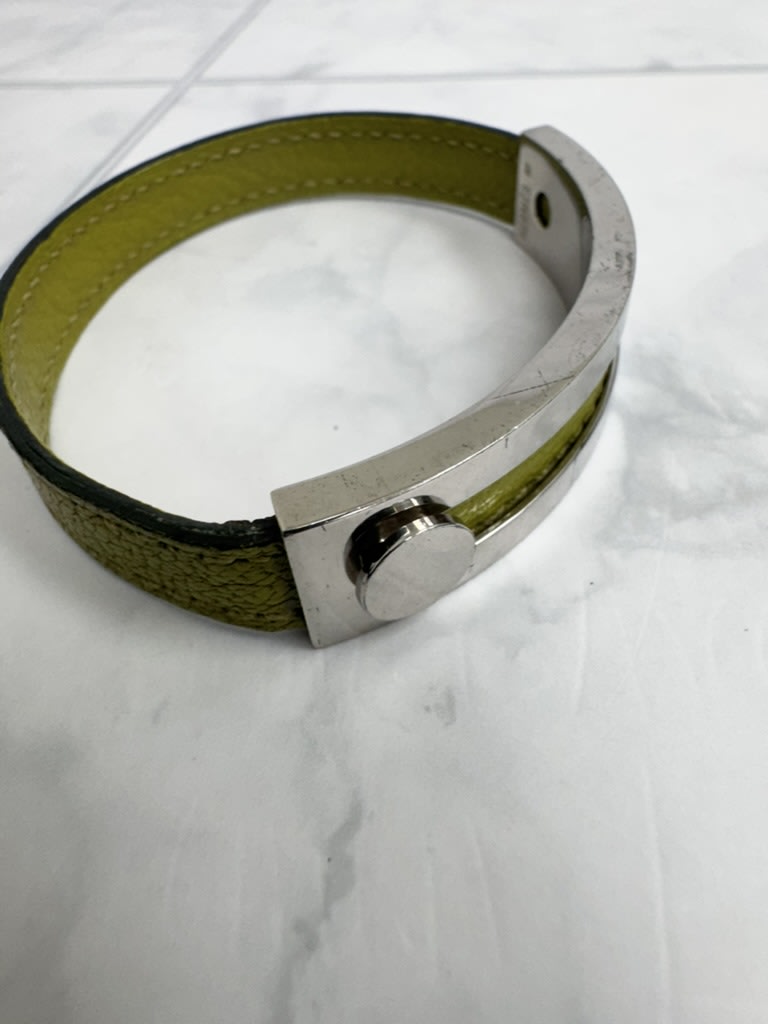 Hermes Silver And Green Pousse-Pousse Bracelet