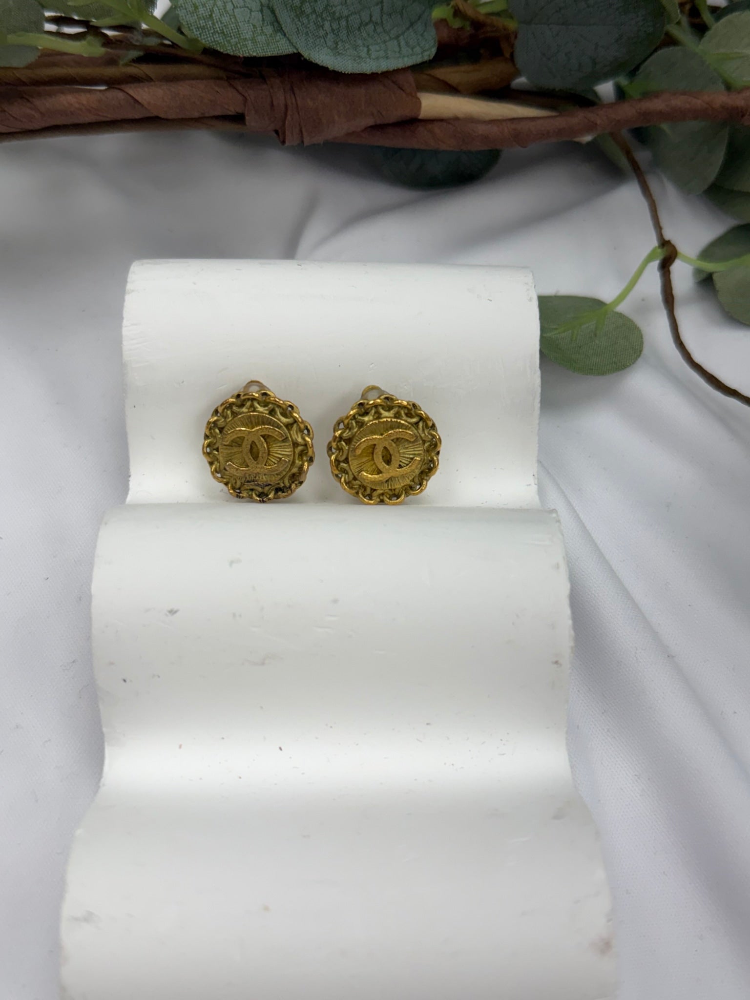 Chanel Gold Tone CC Medallion Clip On Earrings