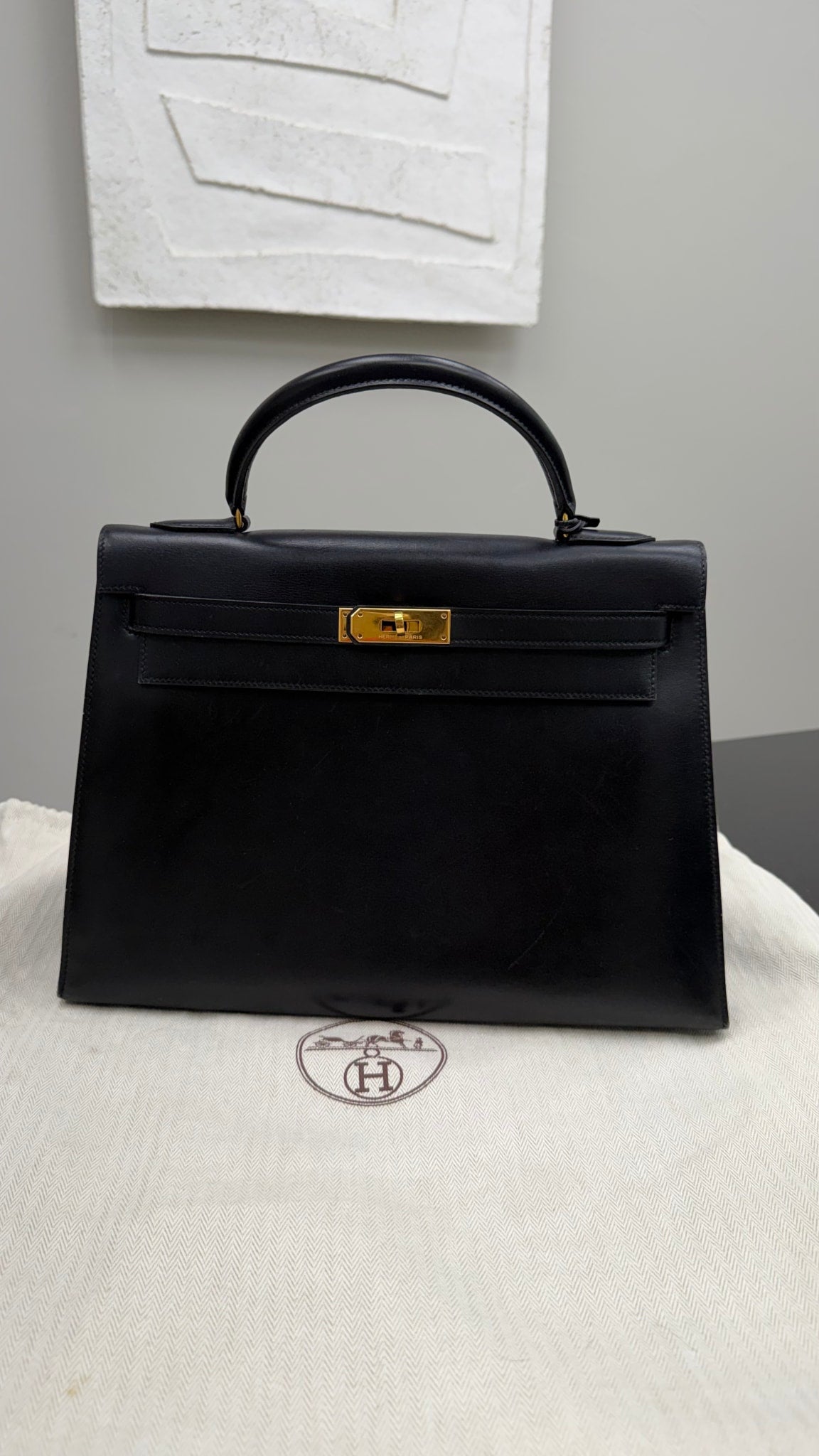 Hermes Black Box Calf Leather Kelly 32