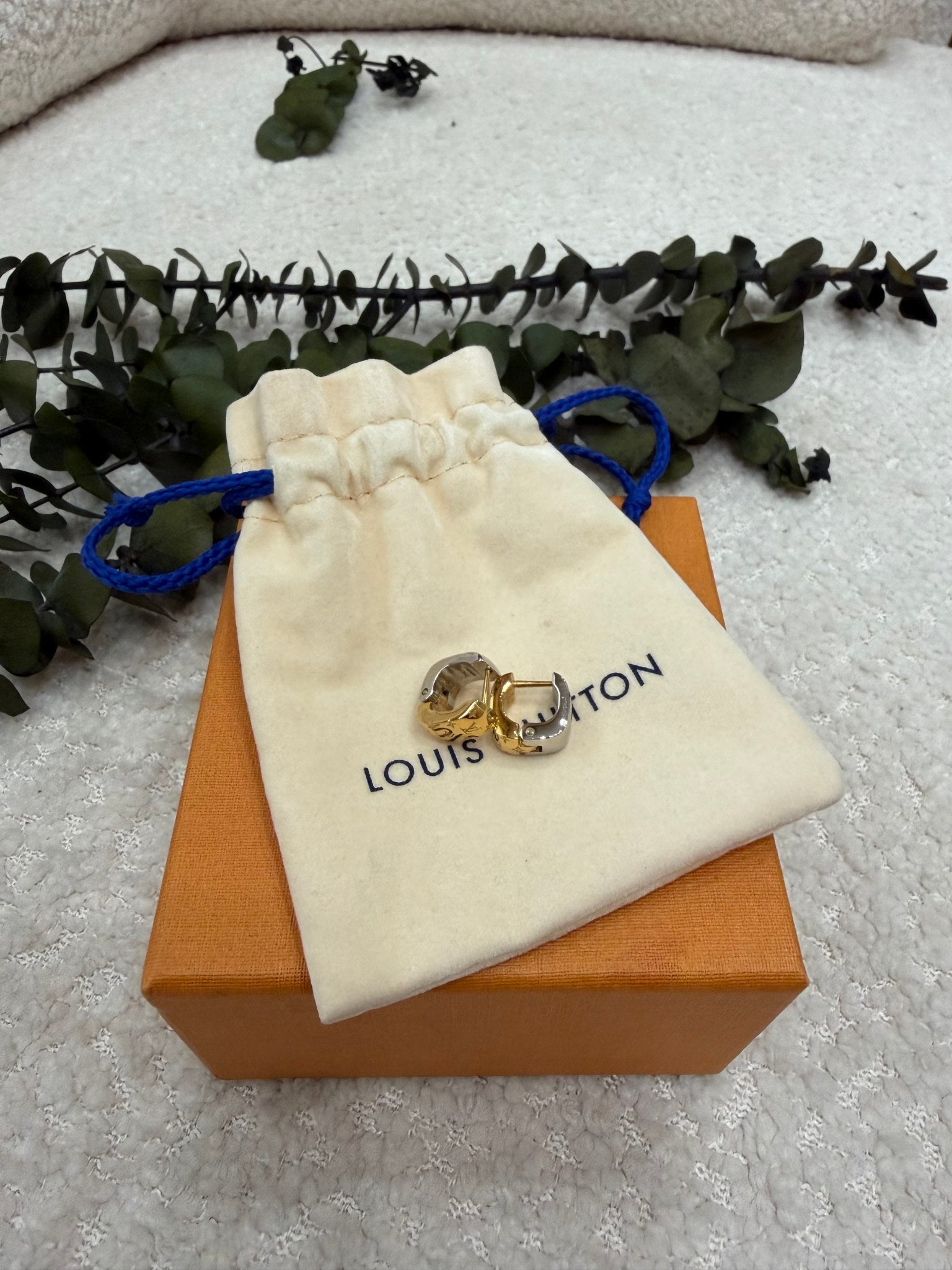 Louis Vuitton Gold & Silver Tone Nanogram Hoop Earrings