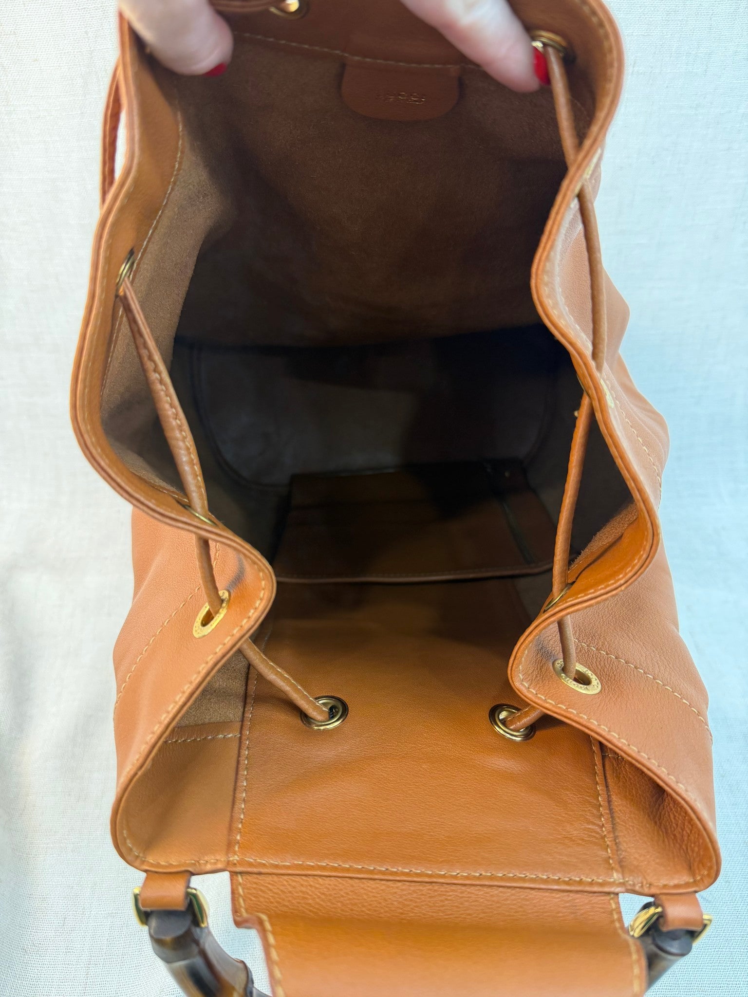 Gucci Brown Leather Bamboo Backpack
