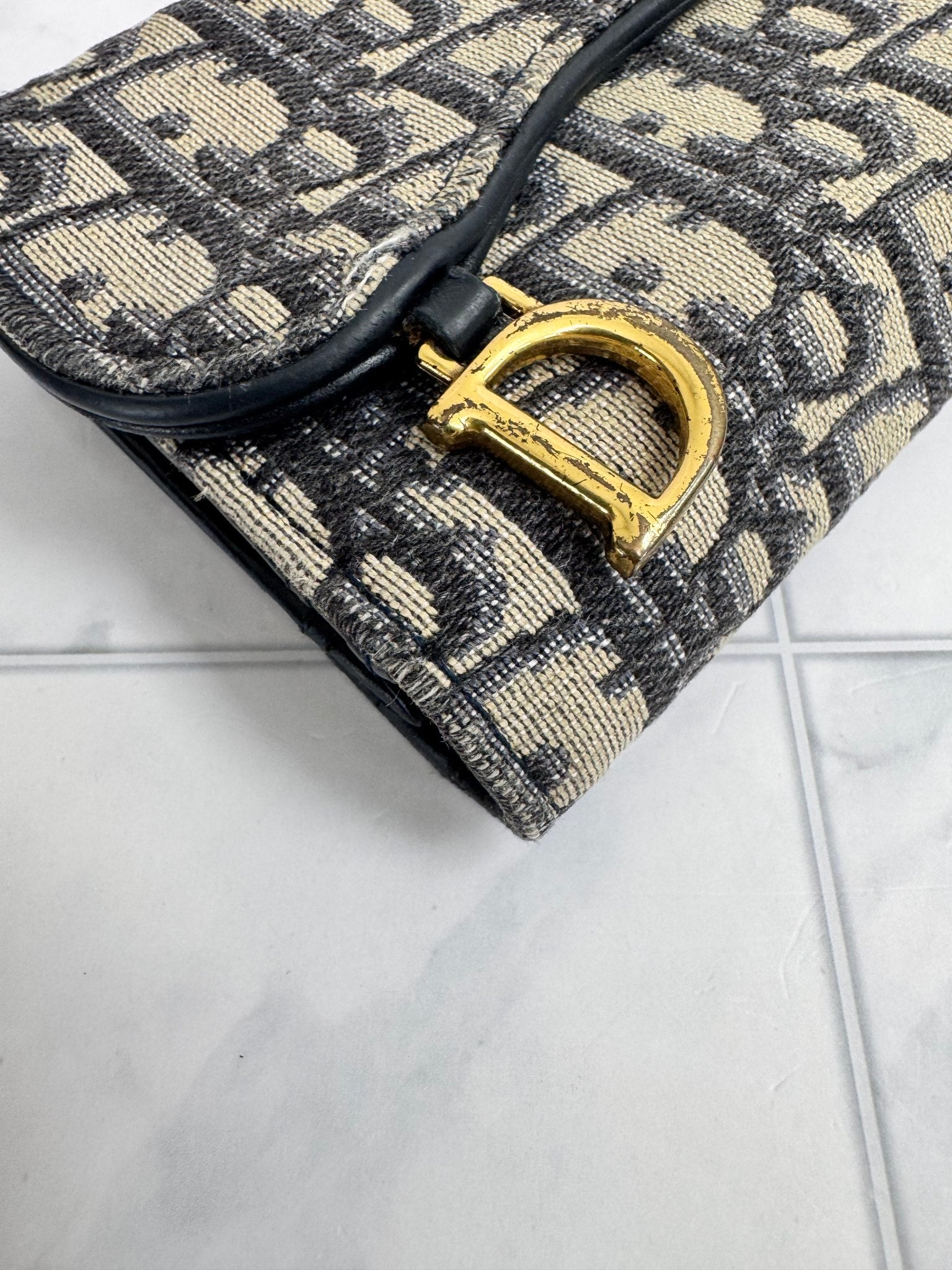 Christian Dior Blue Oblique Jacquard Saddle Card Holder