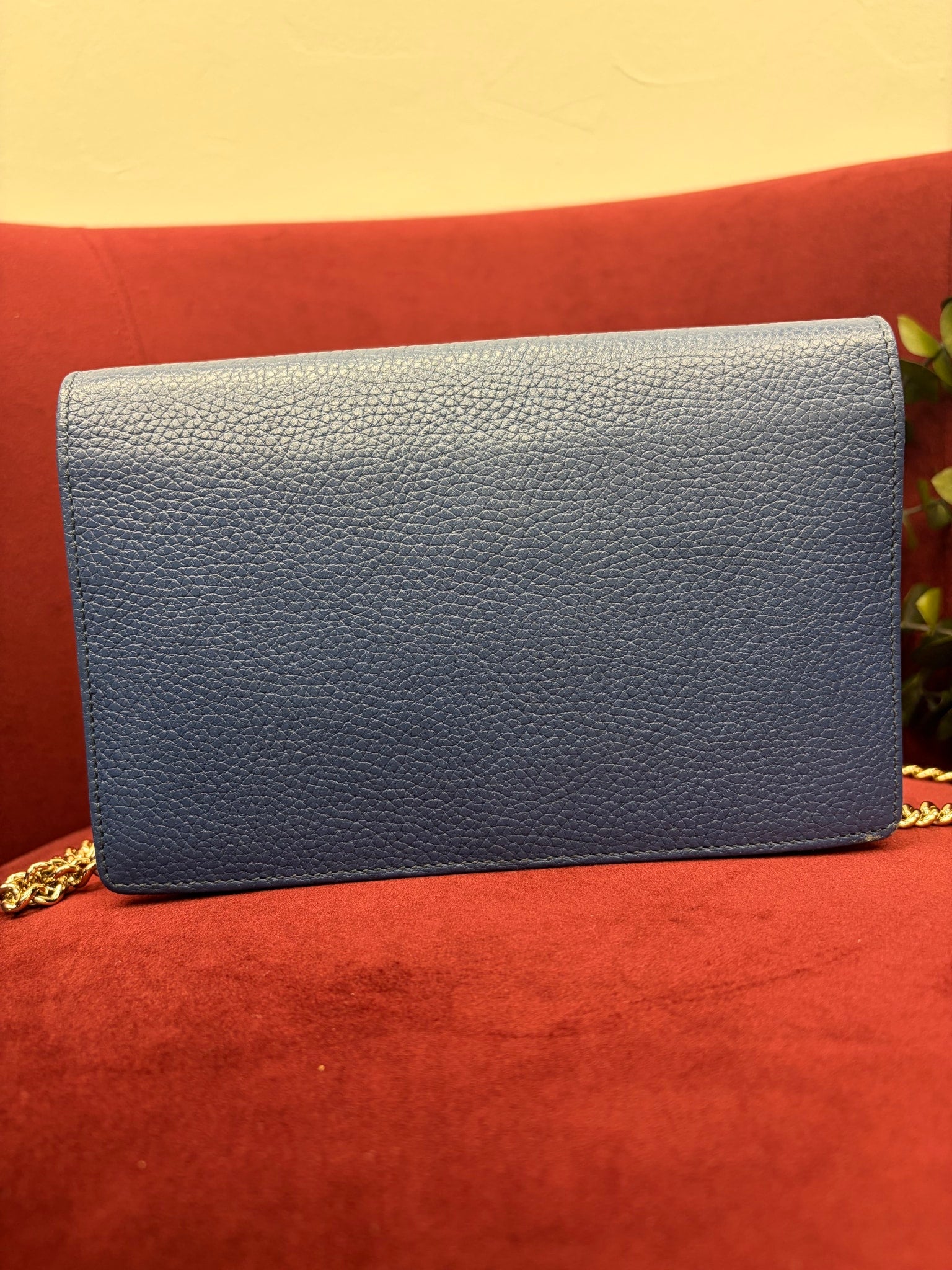 Gucci Blue Pebbled Leather Soho Wallet on a Chain