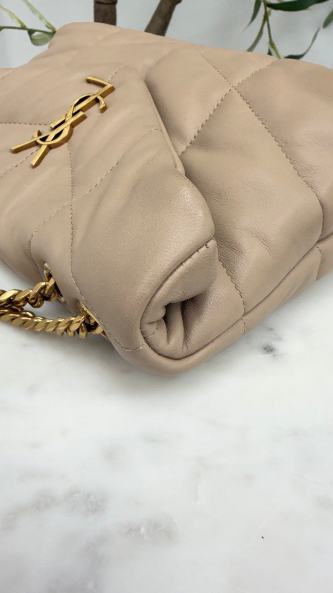 Saint Laurent YSL Beige Leather Small Lou Lou Puffer Chain Bag