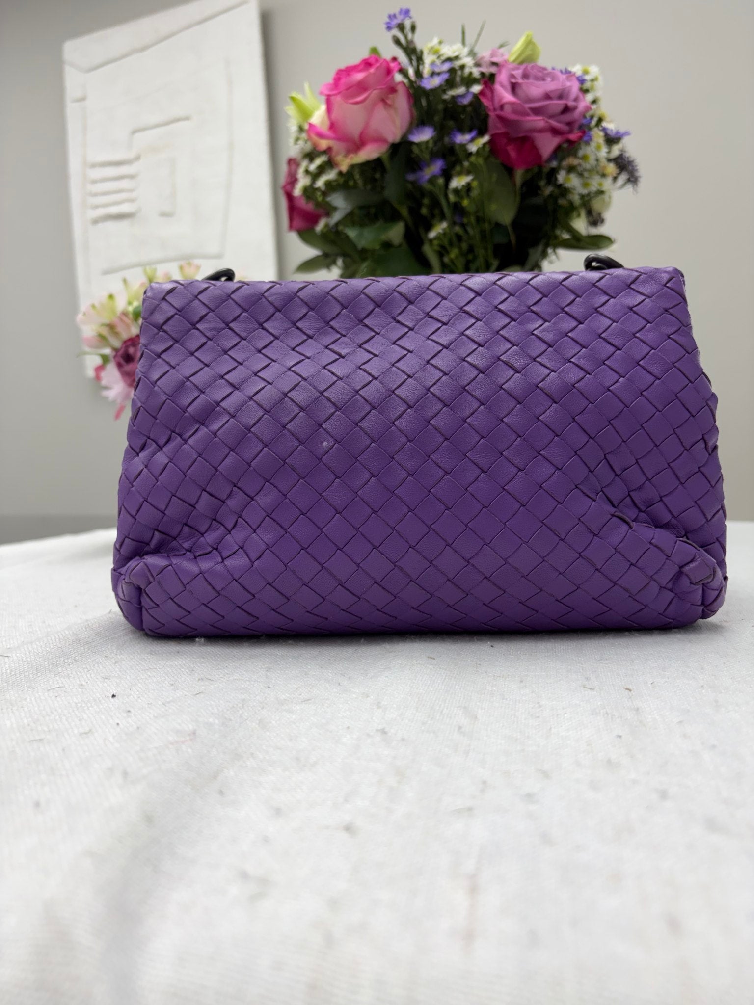 Bottega Veneta Purple Leather Woven Chain Shoulder Bag