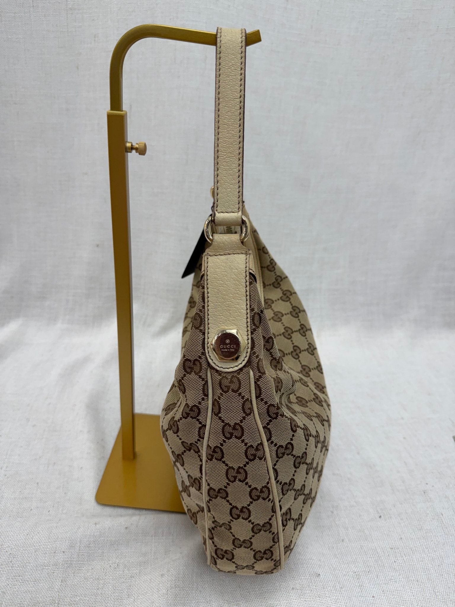 Gucci GG Beige Canvas Shoulder Hobo Bag