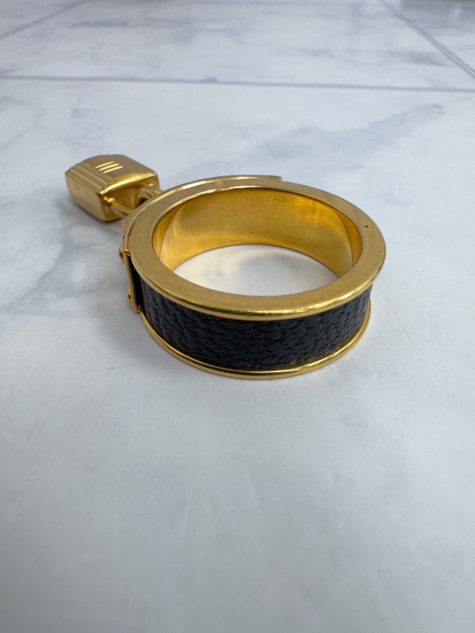 Hermes Black & Gold Kelly Cadena Scarf Ring