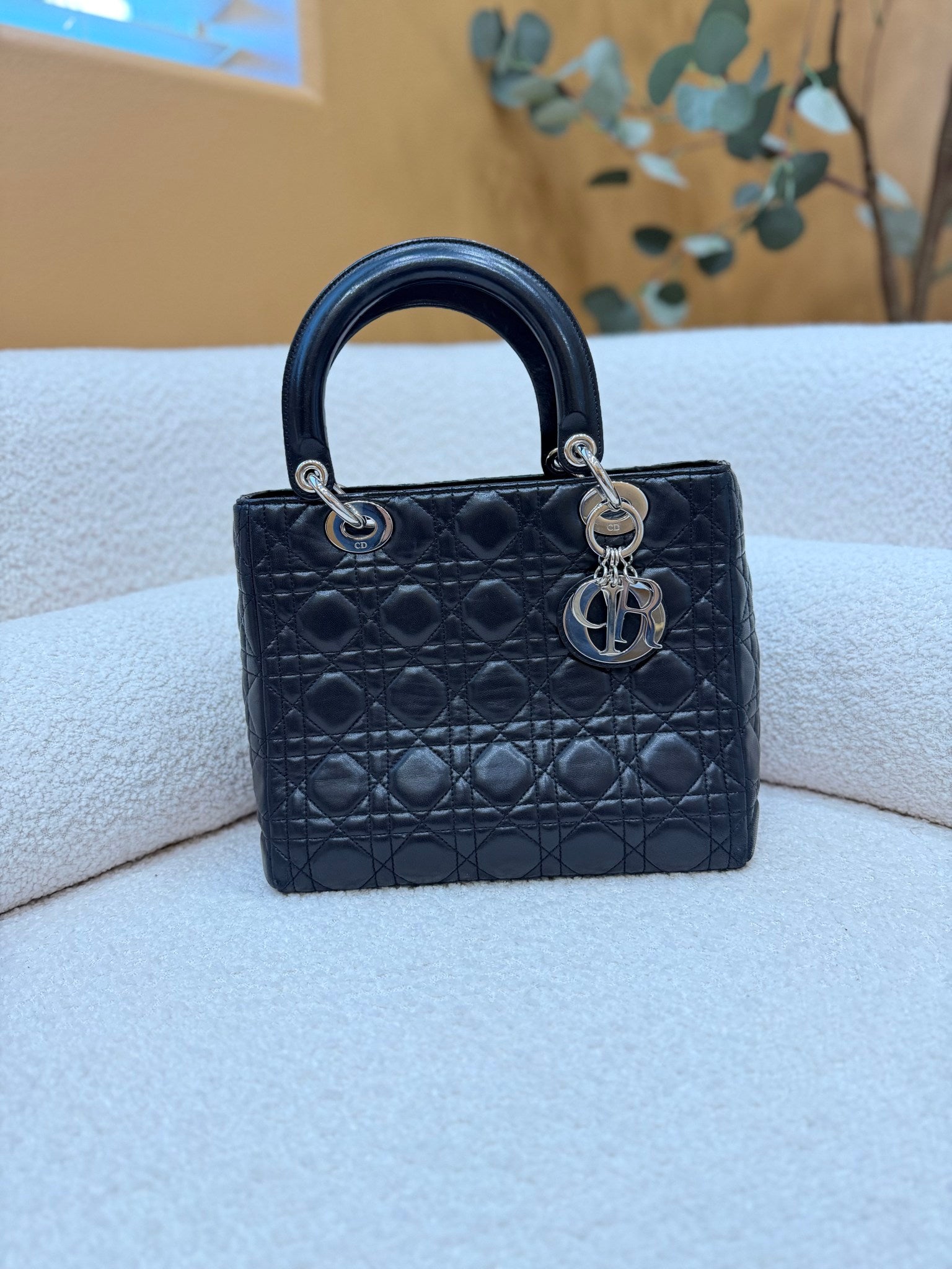 Christian Dior Black Cannage Leather Medium Lady Dior