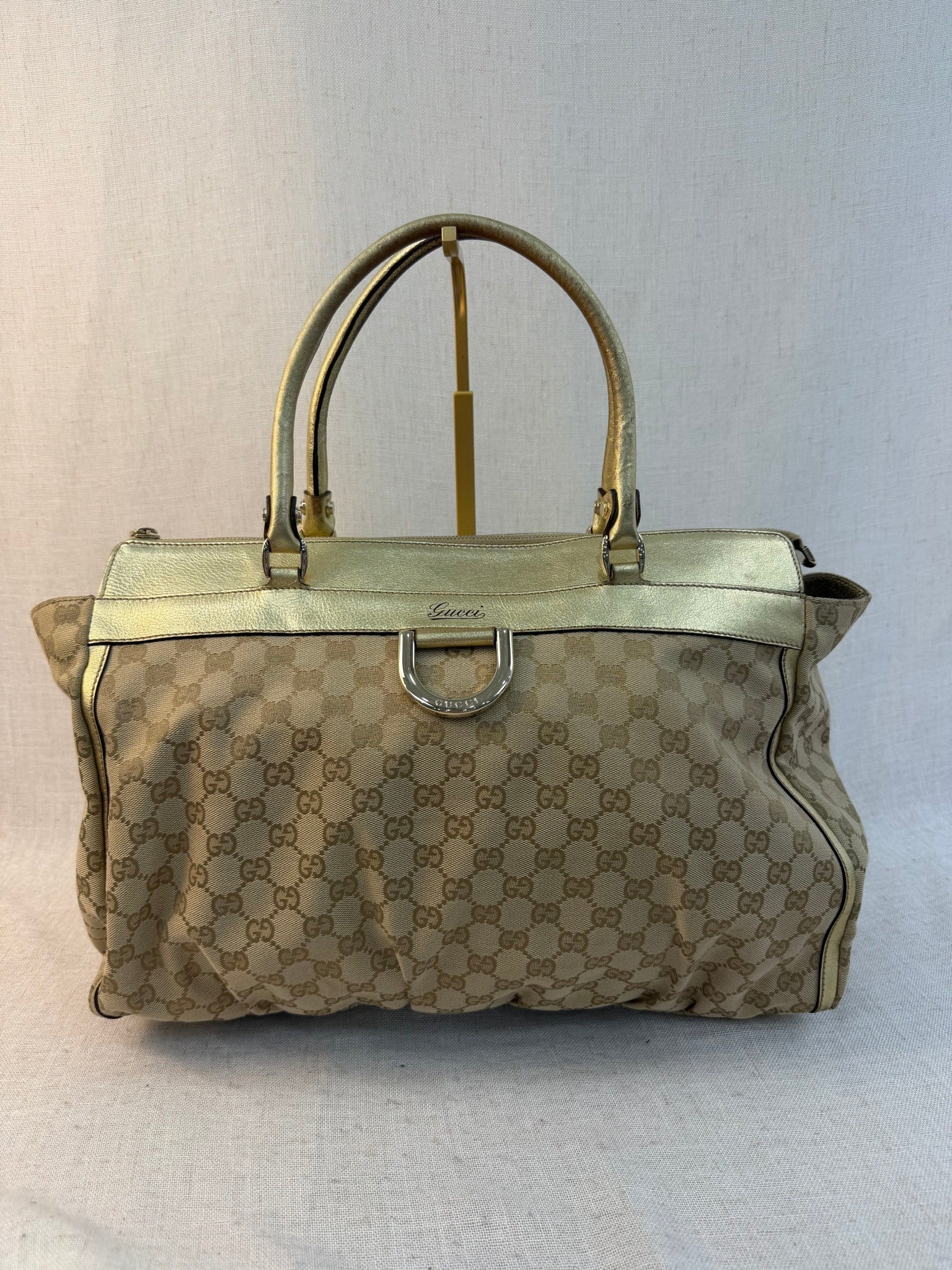 Gucci Brown GG Canvas And Gold Leather Abbey Tote Bag