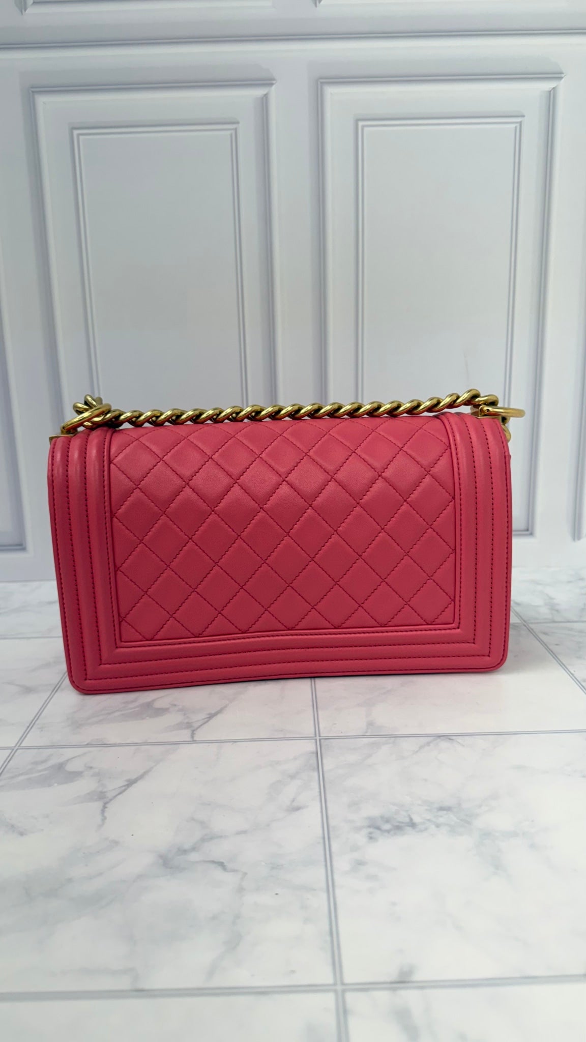 Chanel Hot Pink Lambskin leather Medium Boy Bag Series 23 Shoulder Bag