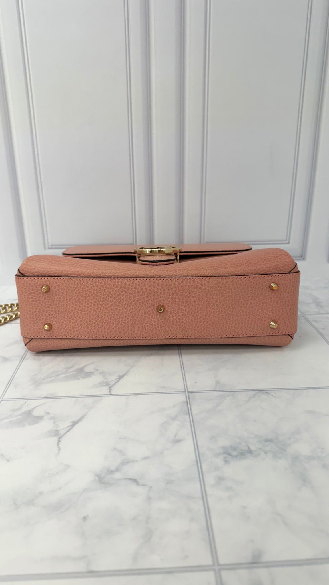 LIKE NEW - Gucci Dusty Pink Grained Leather Interlocking G Crossbody Bag